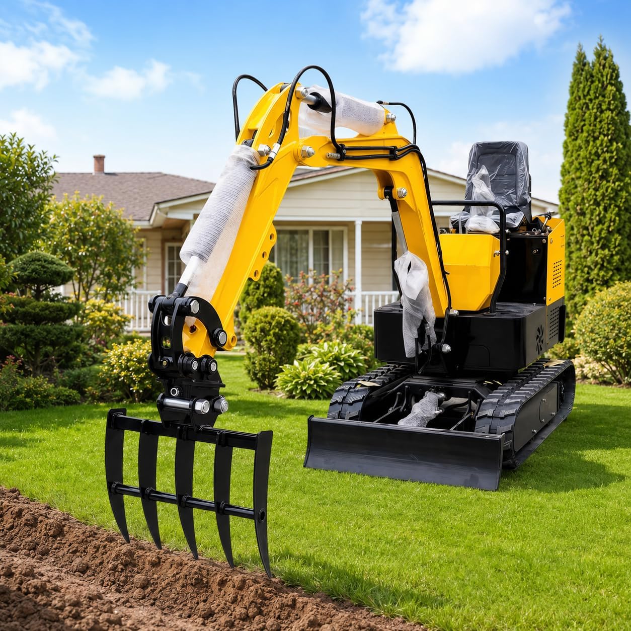 Râteau hydraulique inclinable pour mini excavatrices 0,8-2T