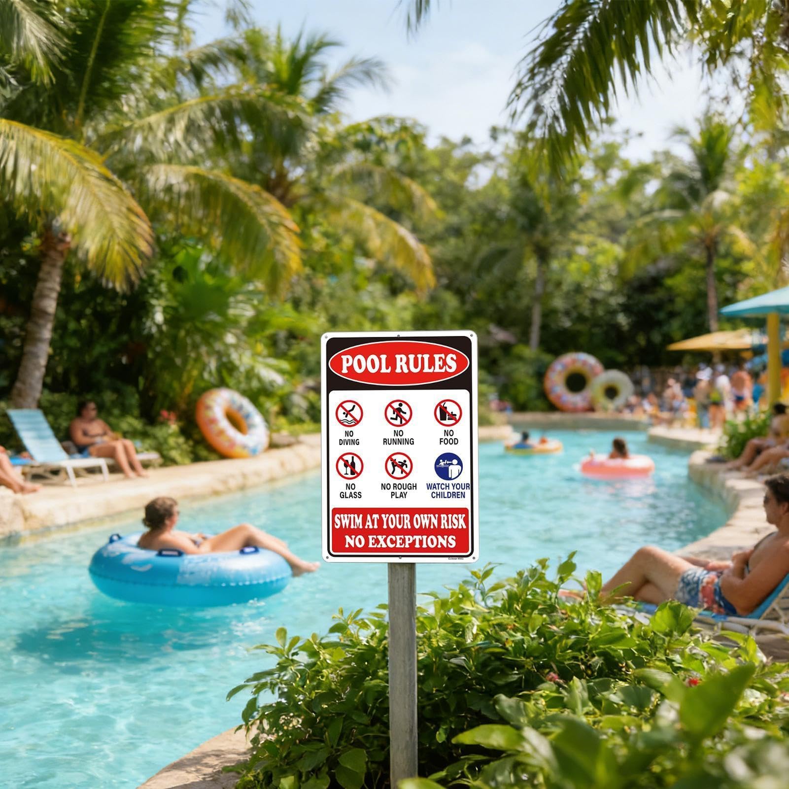 Pool Rules Sign - 8x12 Inch Decorative Plate for Outdoor Decor | Funny Poolside Warning Sign, Waterproof Wall Plaques Perfect for Beach Swimming Backyard Deck Door House Gym Home