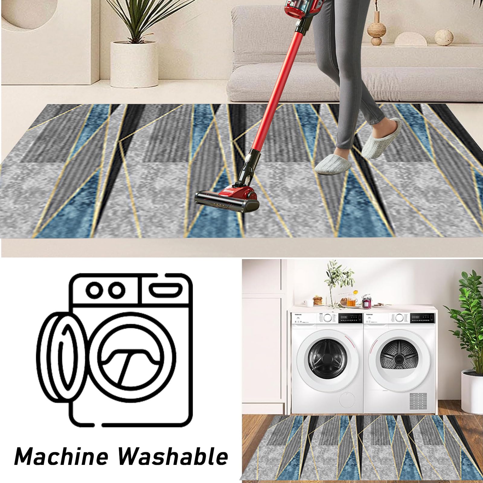 Küchenläufer Waschbar rutschfest 45 x 260 cm rutschfest Waschbar Läufer Teppich Flur Anpassbar, Modern, Kurzflor, Weich für Eingang, Küche, Wohnzimmer, B