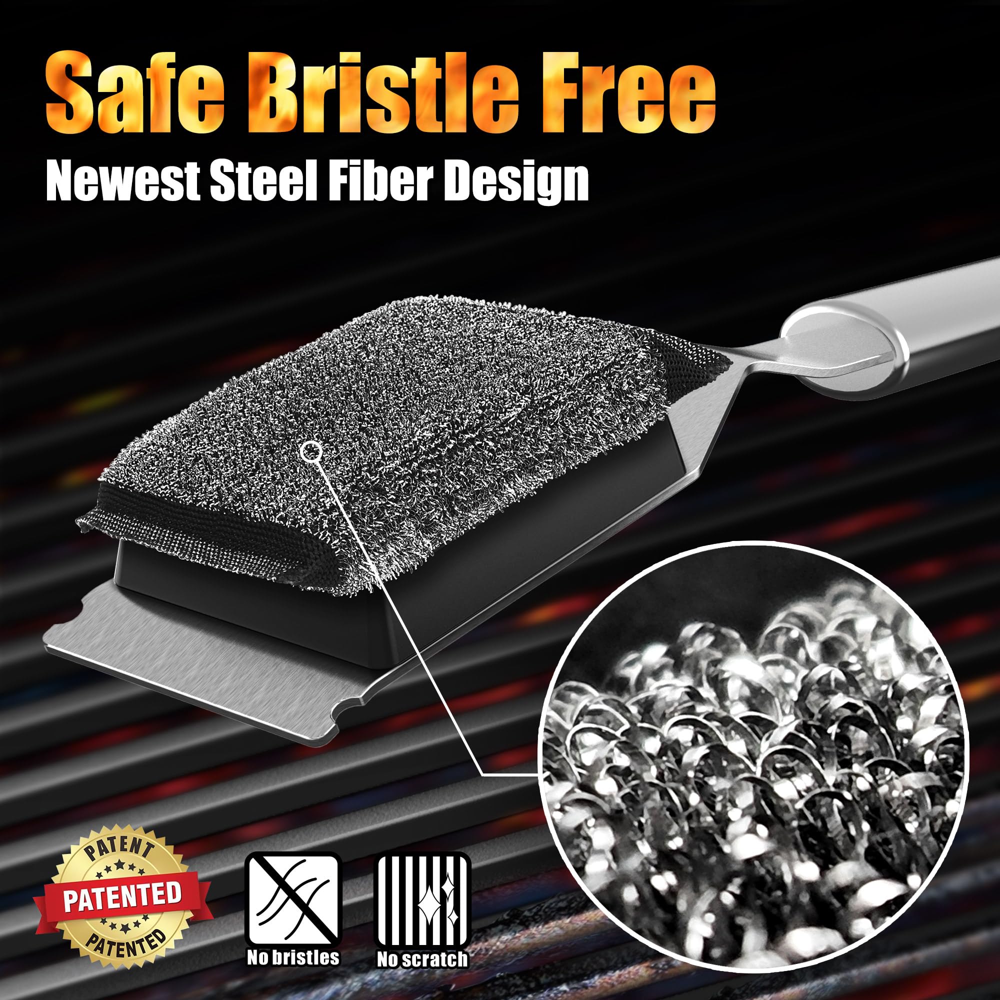 GRILLART SteamWizards - Spazzola per griglia senza setole, sicura per barbecue all'aperto, kit di spazzole per la pulizia della griglia del barbecue con testa sostituibile, accessorio per barbecue,