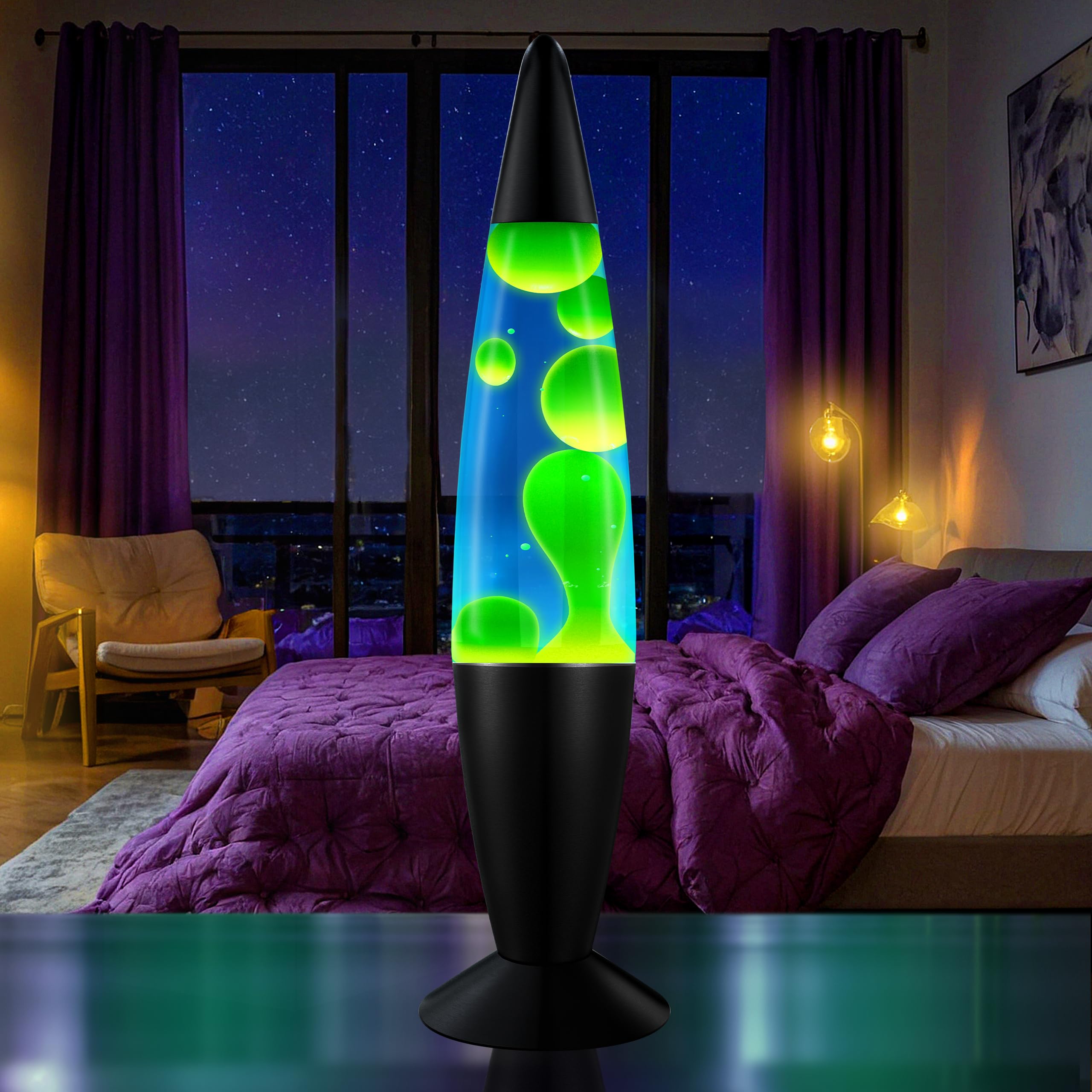 JAMBO 16" Beautiful Lamp- Blue with Yellow/Green Wax, Relaxing Liquid Lamp for Living Room Office Bedroom Adults Teens Kids, Magma Light, Night Light Nightlight, Home Decor