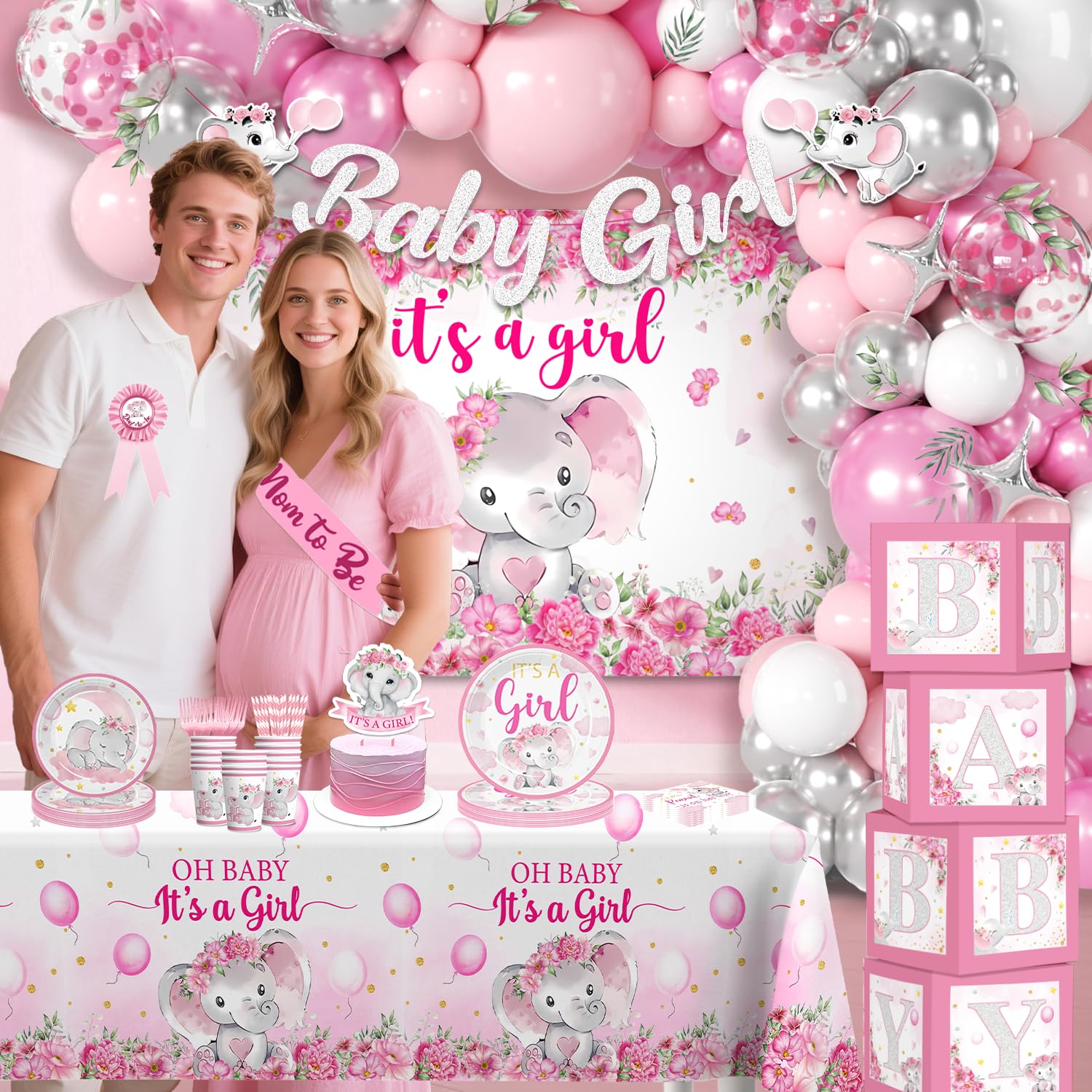 Decoraciones de elefante para baby shower para niña