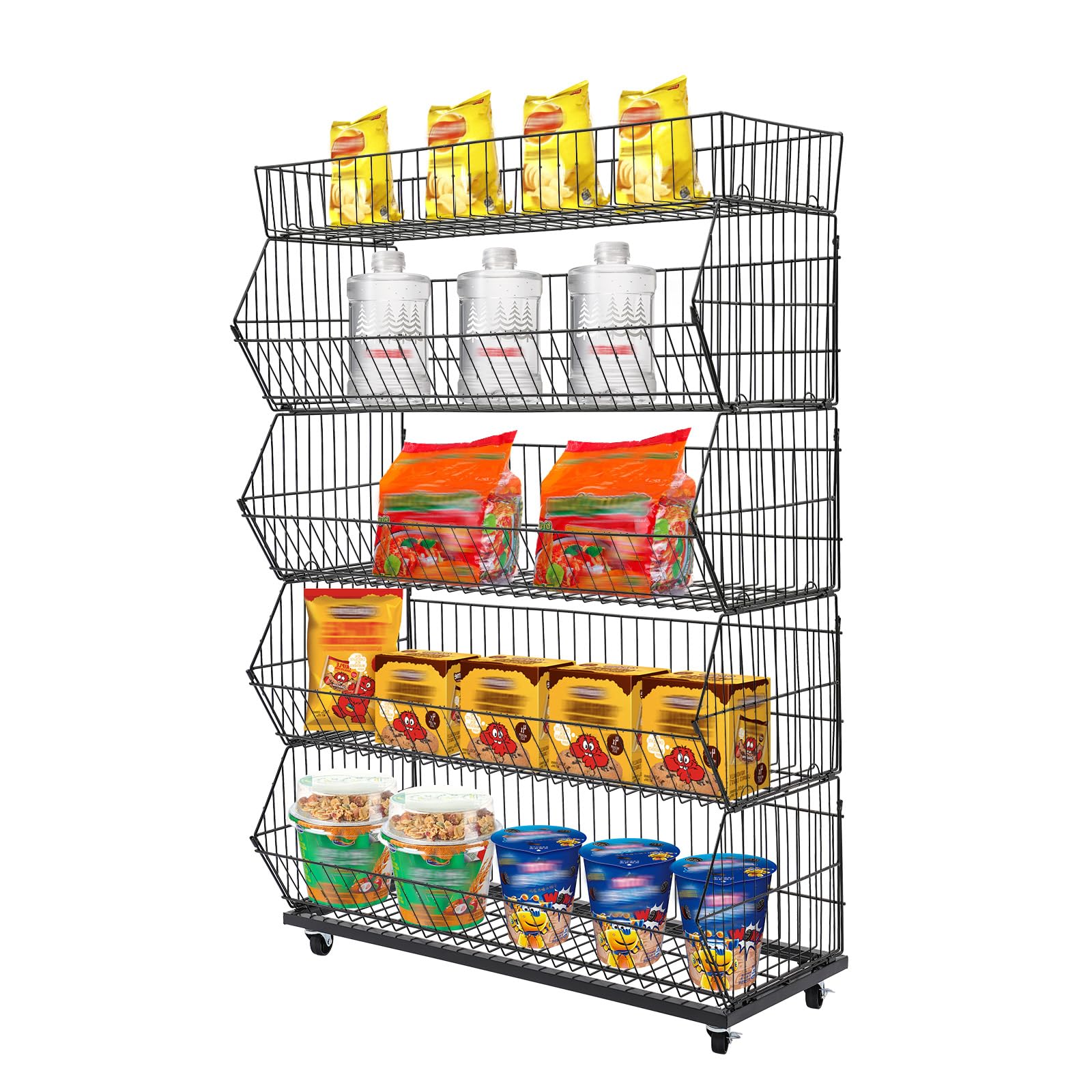 Retail Display Rack Standing Metal Shelving Unit 5-Tier Market Merchandise Display Shelf Wire Storage Basket with Wheels Retail Store Supplies for Home Store Market 18.9*17.72*55.12in (Black-large)
