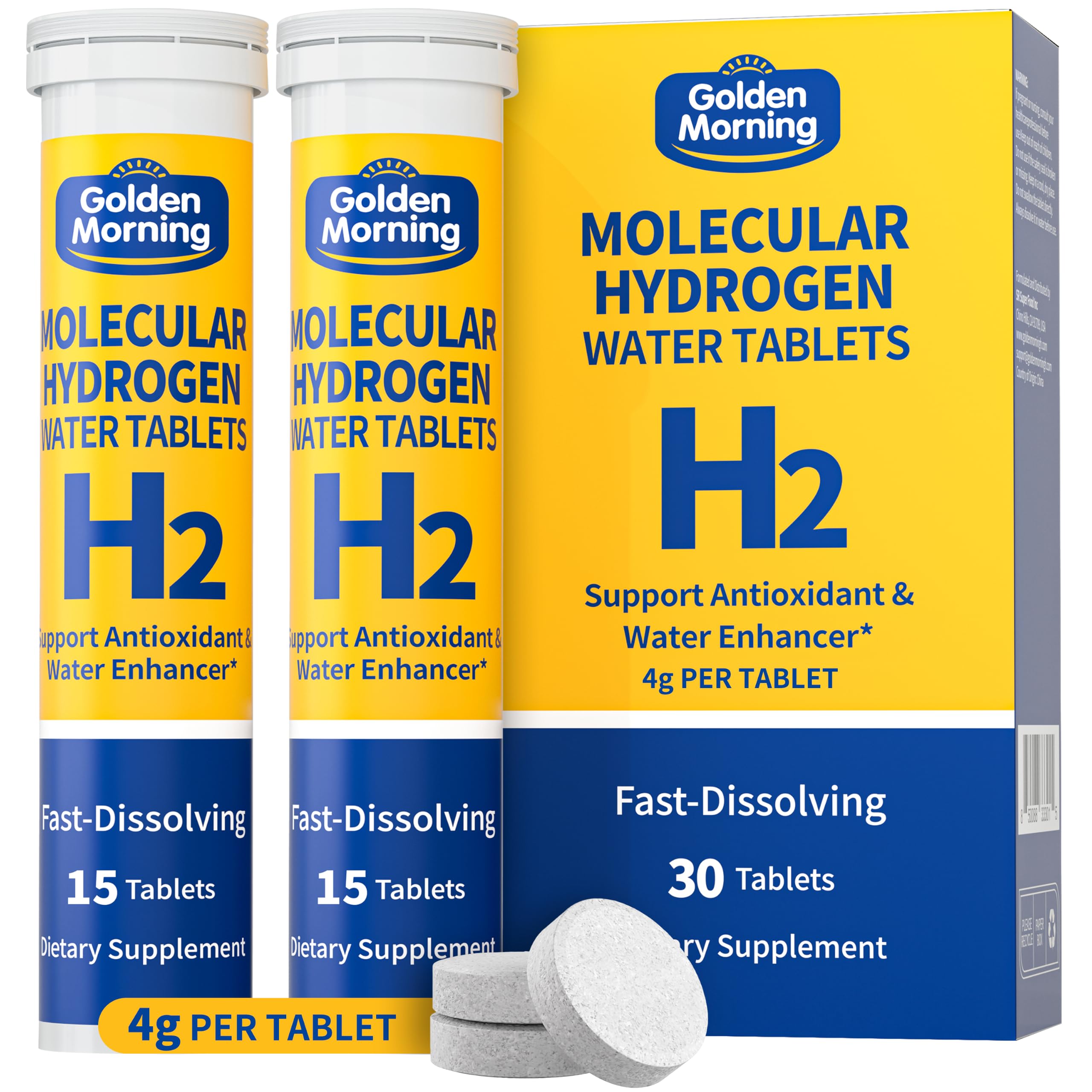 Golden Morning H2 Molecular Hydrogen Tablets for Drinking Water 4g Tablets | Each generou…