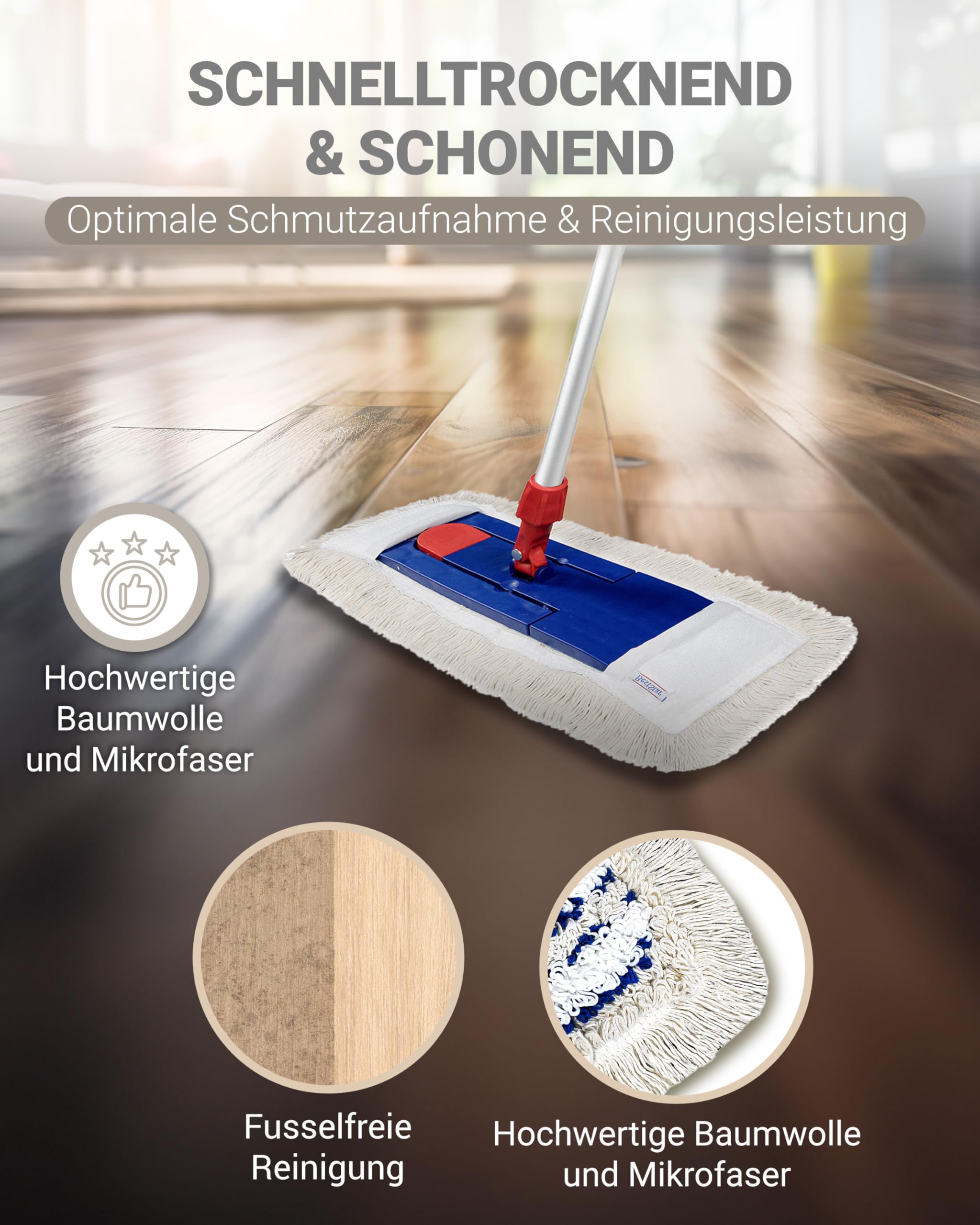 10 Stück 50cm Profi Baumwolle Wischmop Baumwollmop Bodenwischer Wischmopp Prime Mop Best 50 cm