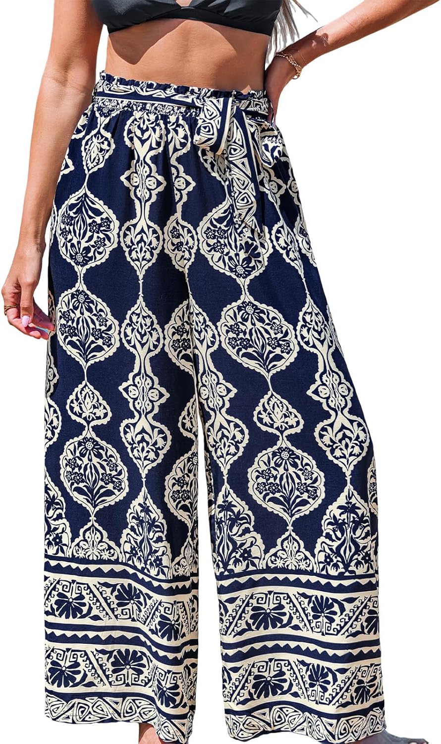 CUPSHE Women's Cover up Boho Floral Print Sarong Pants High Waist Wrap Cover-Up Pant