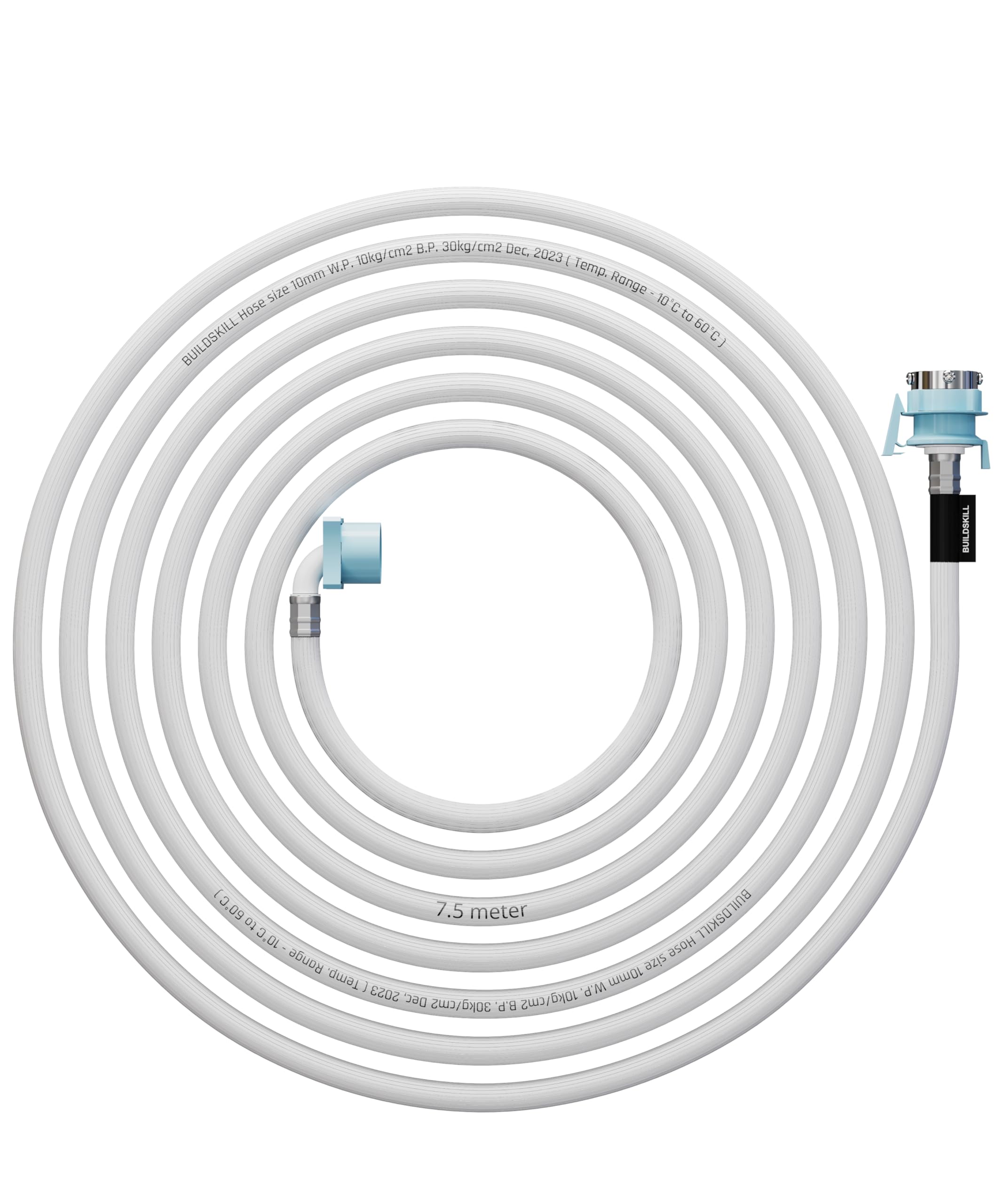 Buildskill Fully Automatic Washing Machine Pipe Inlet - 7.5M Length, Burst Proof & Anti Kink Washing Machine Inlet Pipe, Hot & Cold Washing Machine Water Inlet Pipe, Pressure Resistant (Pack of 1)