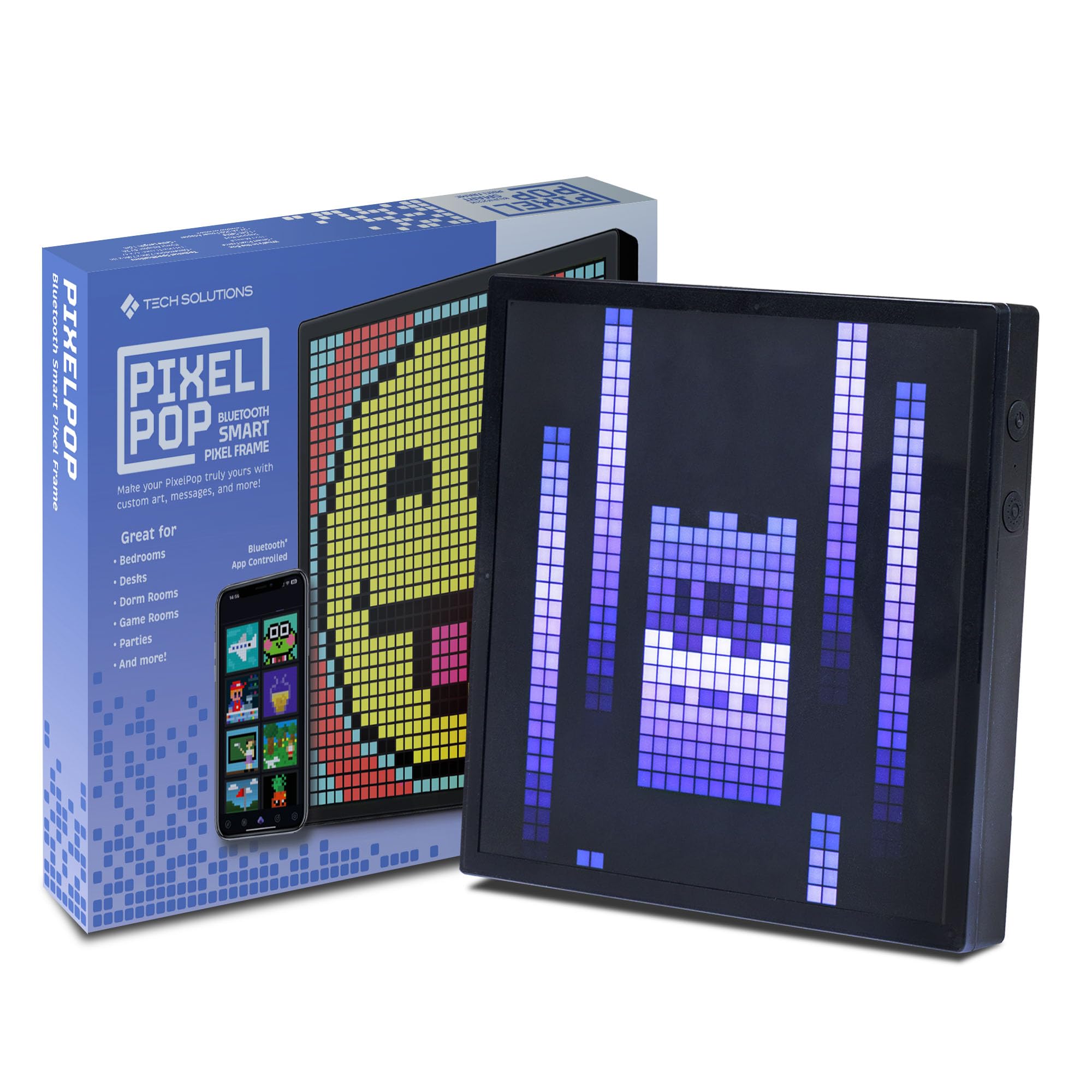Tech Solutions Smart Bluetooth Pixel Frame - 32x32 programmierbares RGB-LED-Display für Kunst, Animationen, Digitaluhr, DIY-Dekor und Gaming-Zubehör