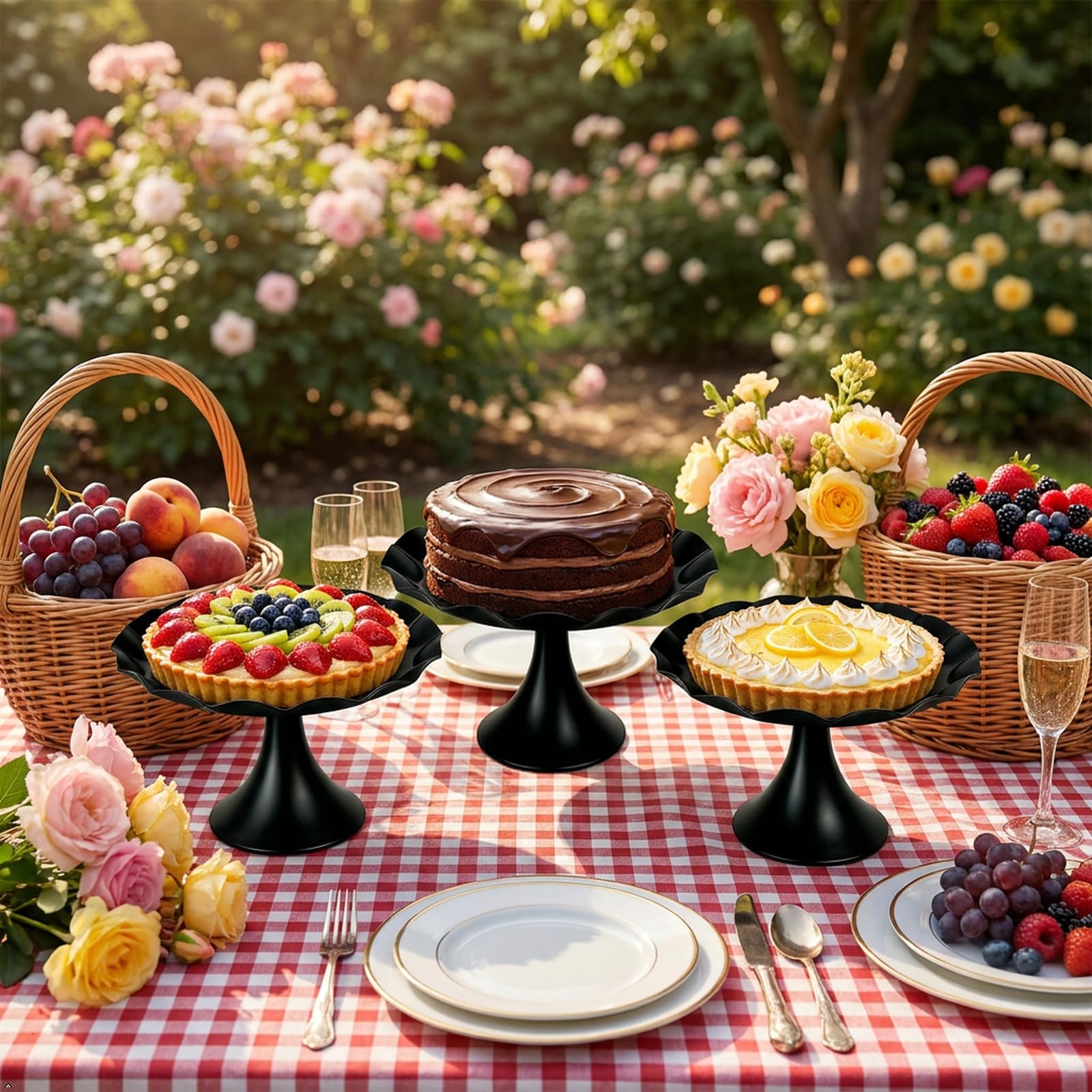 Juego de soporte de metal para tartas de 3 niveles, bandeja para cupcakes con borde festoneado, bandeja de exhibición de postres, soporte decorativo para servir para bodas, cumpleaños, fiestas de té
