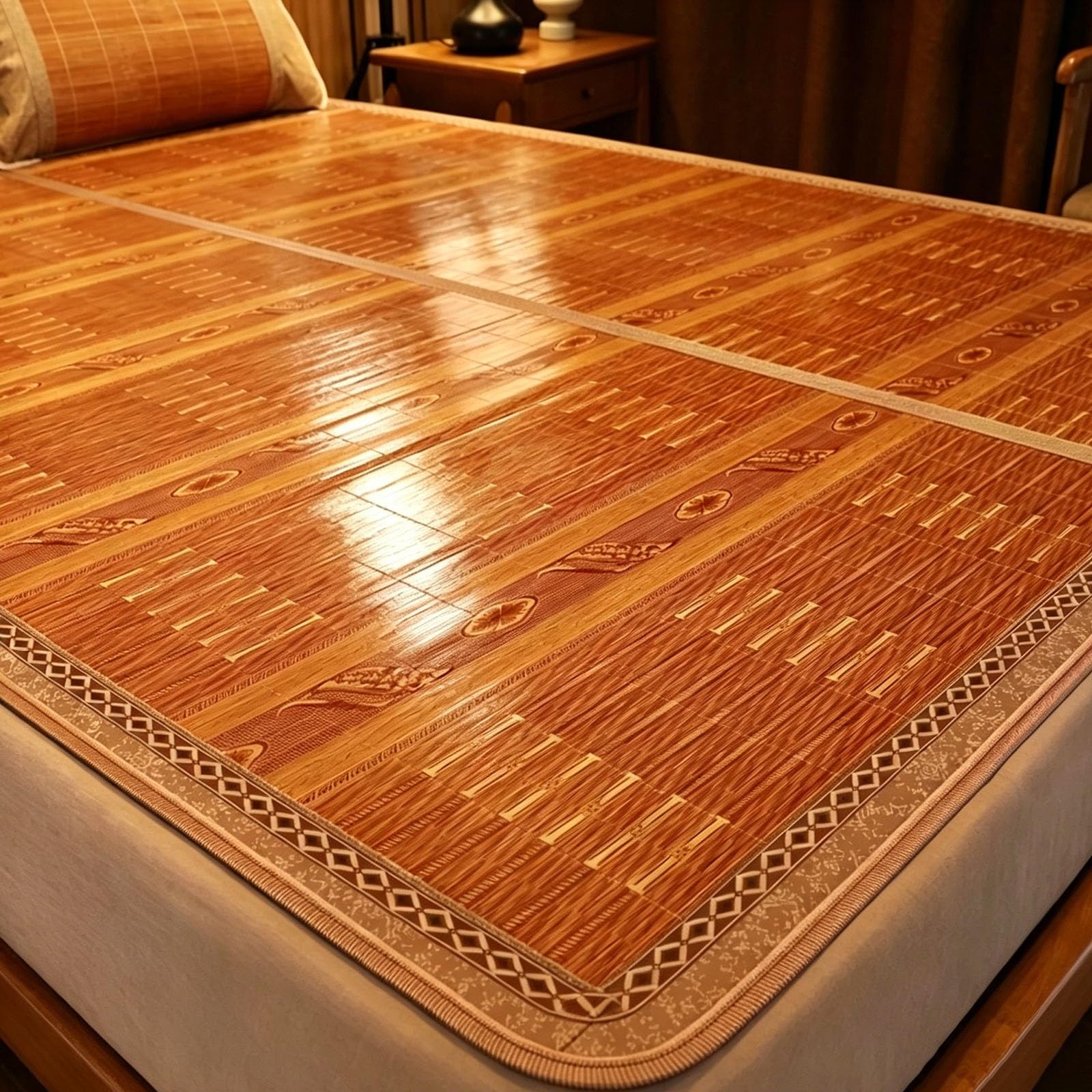 DAJIAYIQI Bamboo Cooling Mat, Square Cooling Bedding Mat, Cool Polyester Fiber Rattan Woven Cooling Mat for Business Trips, Excursions(B,135 * 195cm)