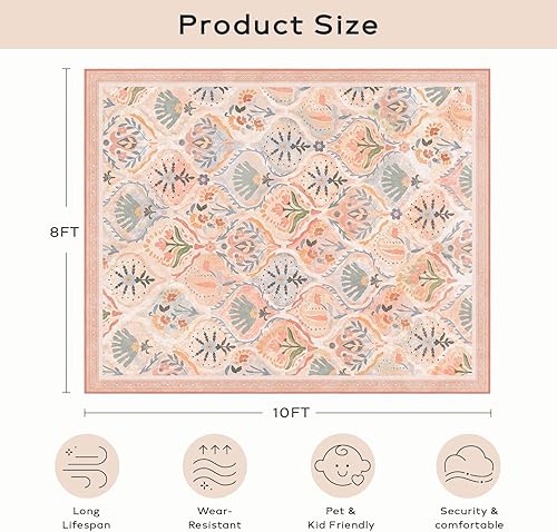 Miniatura 72 de Ashler - Alfombras bohemias vintage de 5 x 8 pies para sala de estar, lavables a máquina con parte trasera antideslizante, alfombra para interiores