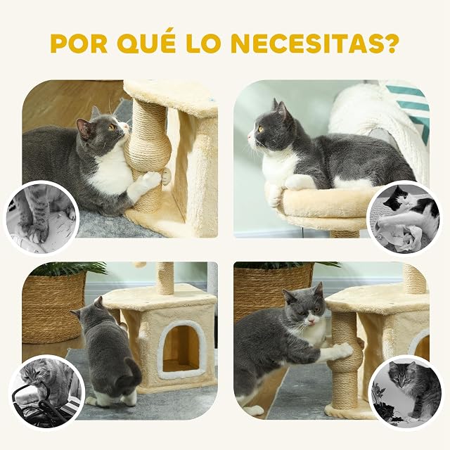 Foto 4 de 8 de PawHut Rascador para Gatos con Cama Cueva Plataforma 66 cm Beige