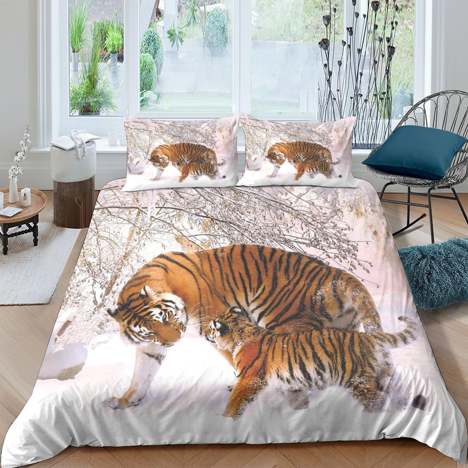 Ctjqhvkz Style-4 3D Printed Wild Tiger Fitted Sheet Microfiber Soft Breathable Nature Forest Bed Cover For Bedroom Guest Room Decor Single（135X200cm）