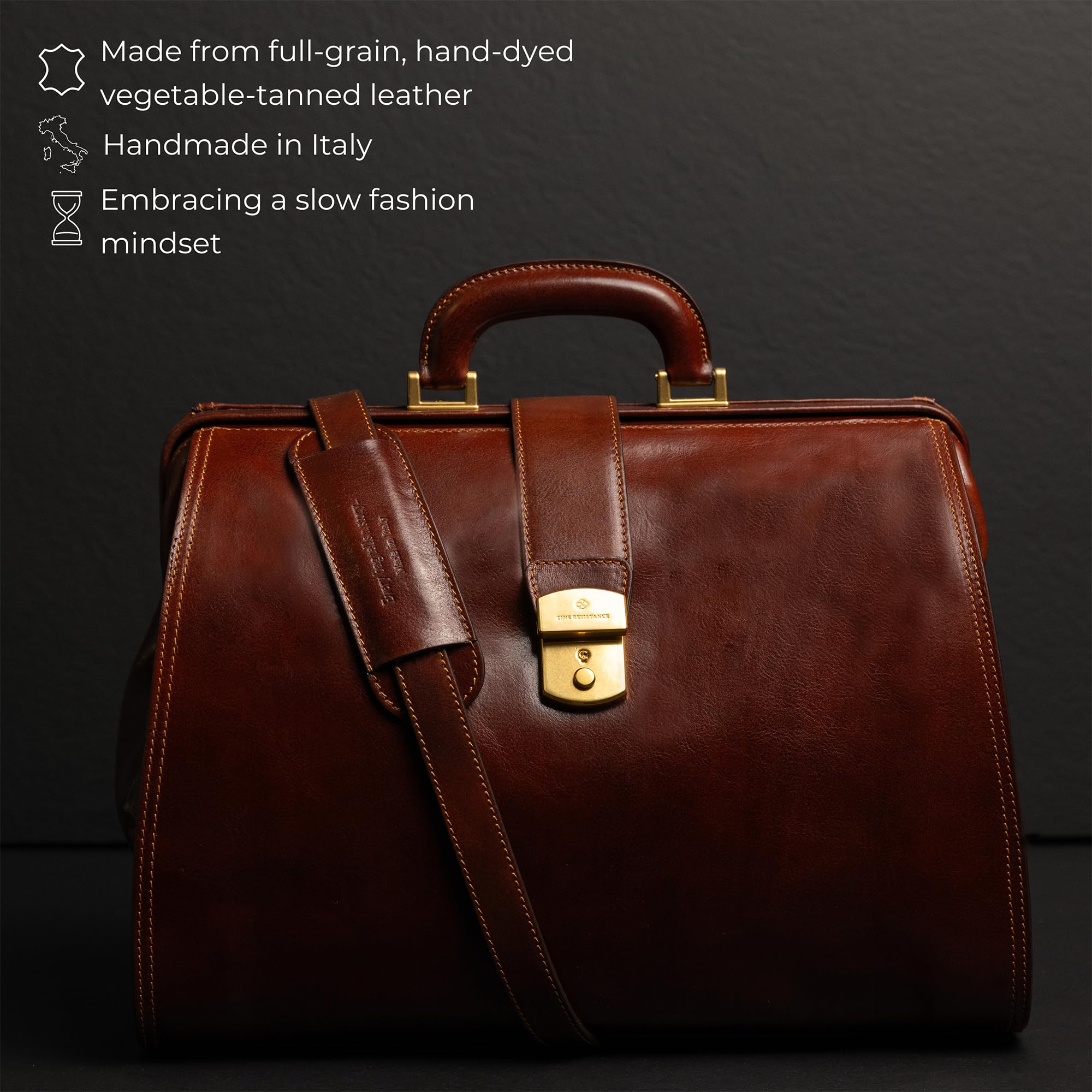 Time Resistance Maletín de Médico de Cuero - Maletín Médico Italiano Hecho a Mano - Bolso de Mano de Estilo Vintage