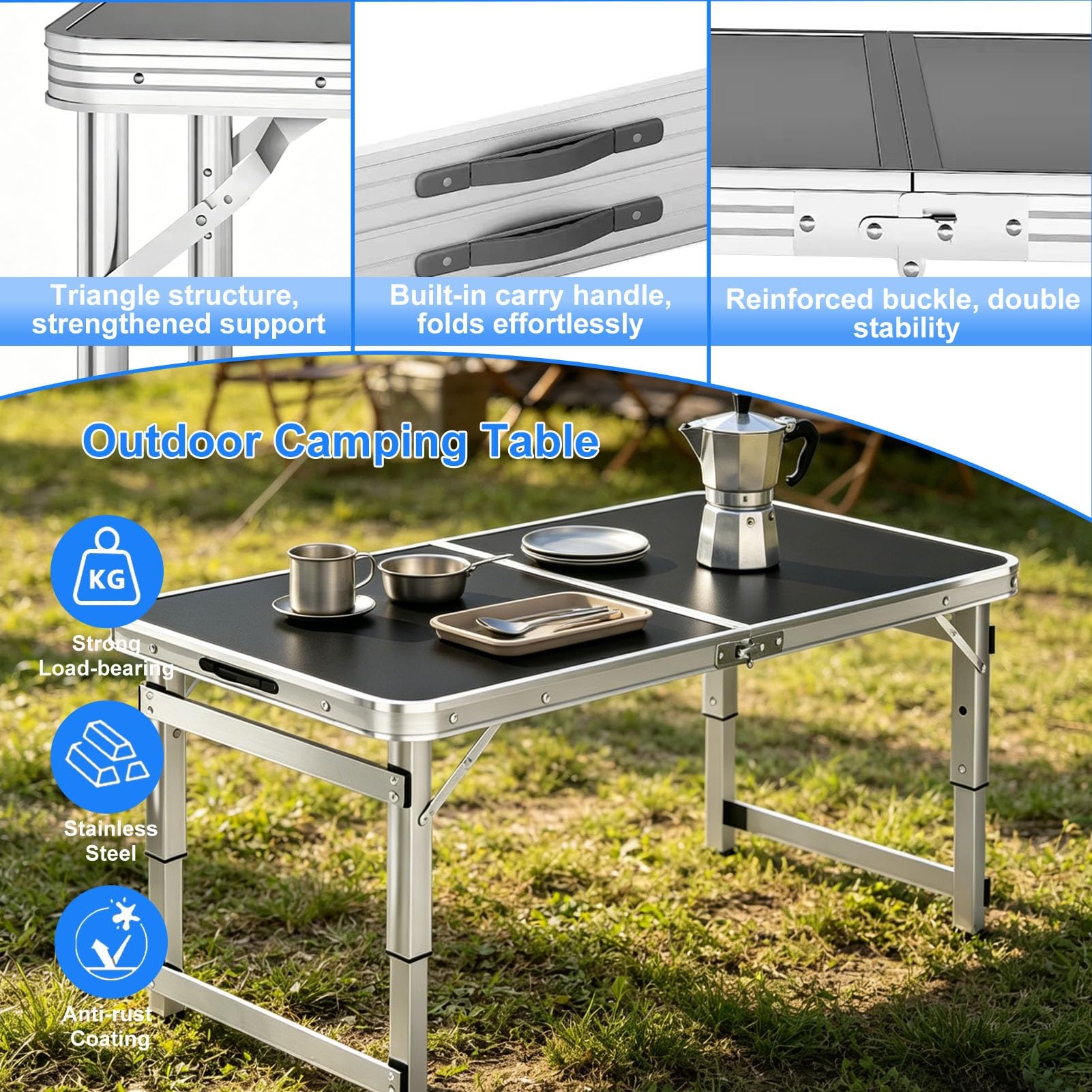 KANDDEMONO THE TABLE 180×70 Aluminum Folding Table 70-180cm Heavy Duty Folding Utiity Table
