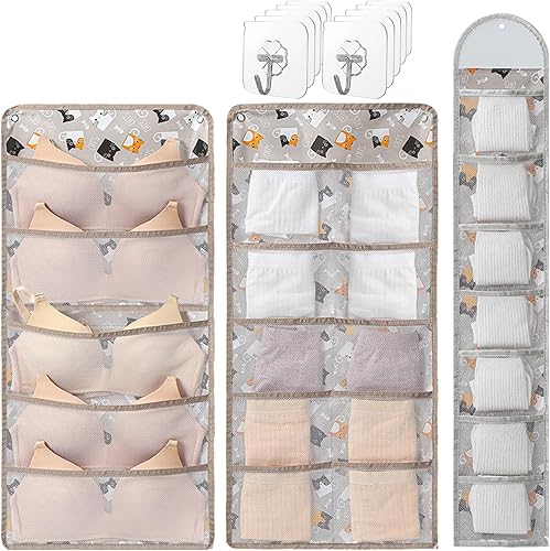 Miniatura 7 de INVODA Organizador colgante de armario para ropa interior, brasieres, calcetines y calcetines, organizador de malla colgante con múltiples bolsillos