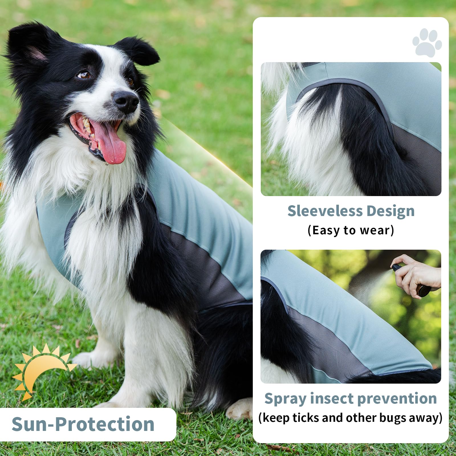 Gilet rafraîchissant pour chien avec protection solaire douce et extensible, brumeux, taille L | T-shirt rafraîchissant, doux pour les peaux sensibles, séchage rapide, léger, débardeur pour les activités de plein air