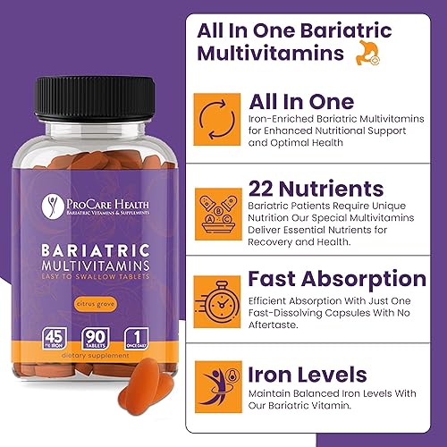 Miniatura 6 de ProCare Health Multivitamínico bariátrico con hierro de 45 mg (90 tabletas fáciles de tragar)  Vitaminas bariátricas postoperatorias para píldoras