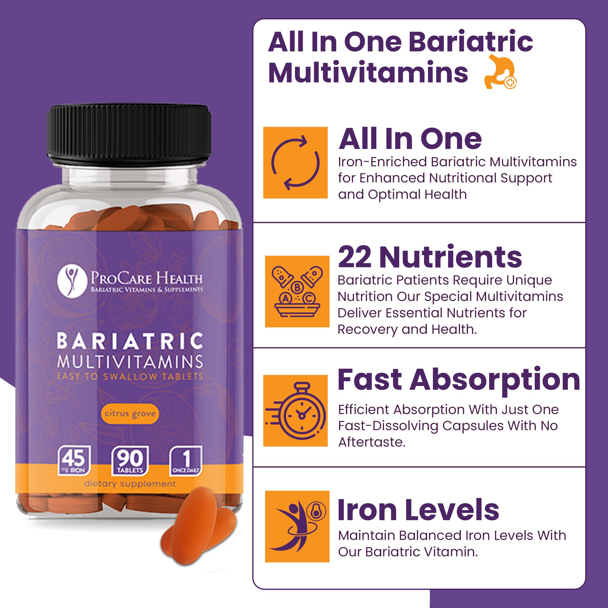 ProCare Health Easy-45 Bariatric Multivitamin | Citrus Grove Tablets | 90ct — Amazon image 6