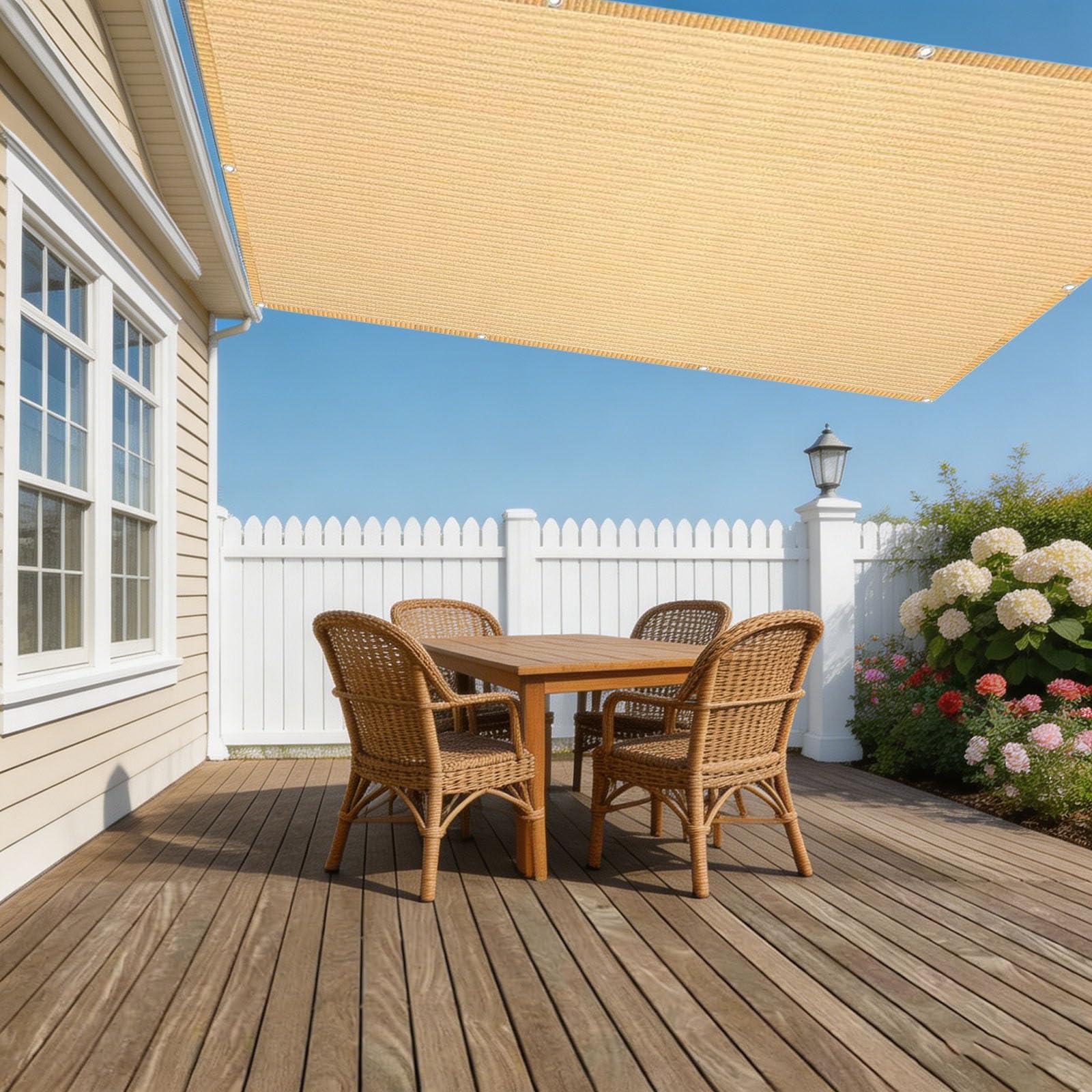 Voile d'ombrage 6 x 10 m crème perméable à l'eau et anti-UV pour grand jardin