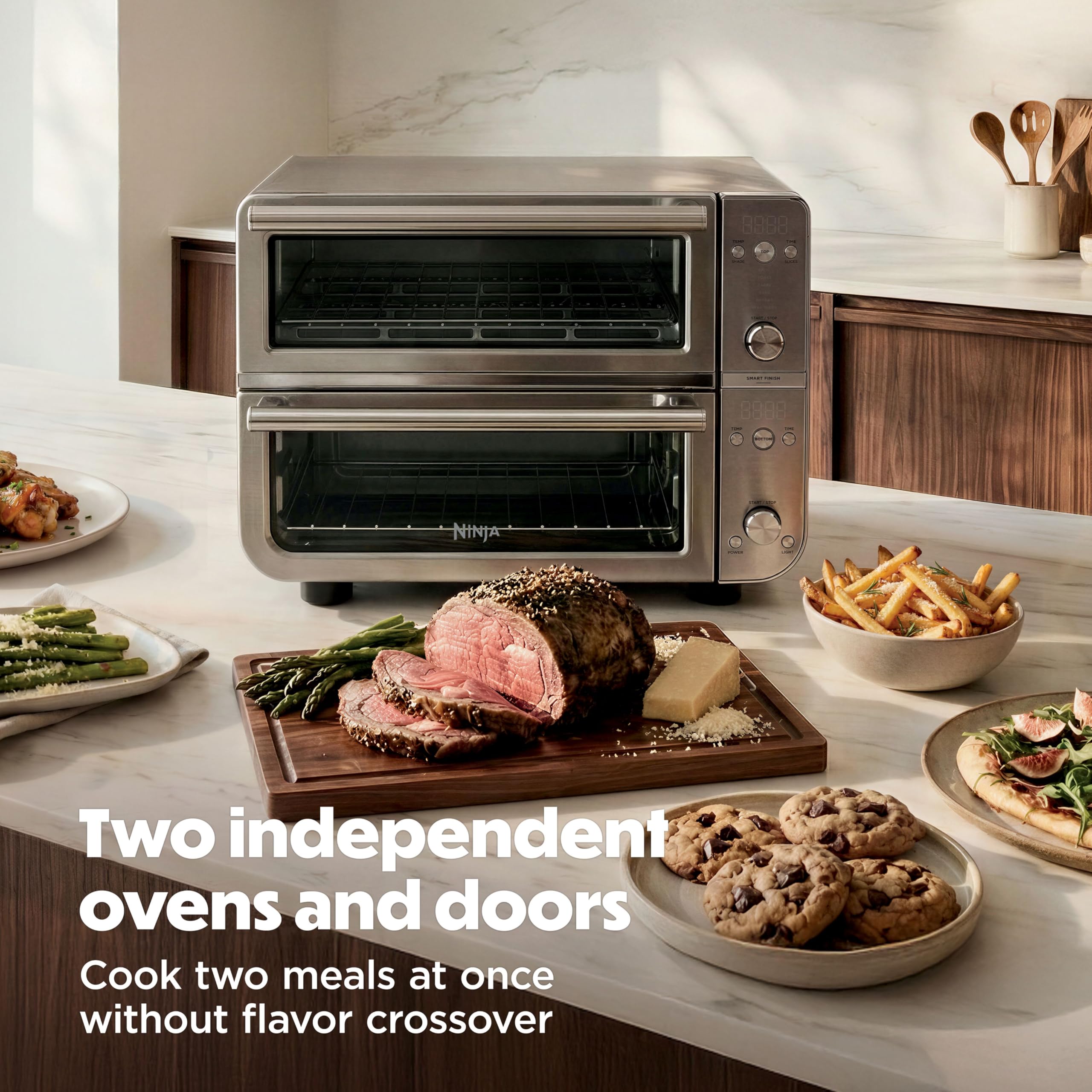 Ninja Double Oven Pro Smart XL, forno e friggitrice ad aria, versatilità 12 in 1 con lavorazione intelligente e tecnologia a doppia zona per la cottura simultanea di 2 pasti, adatta per pollo fino a