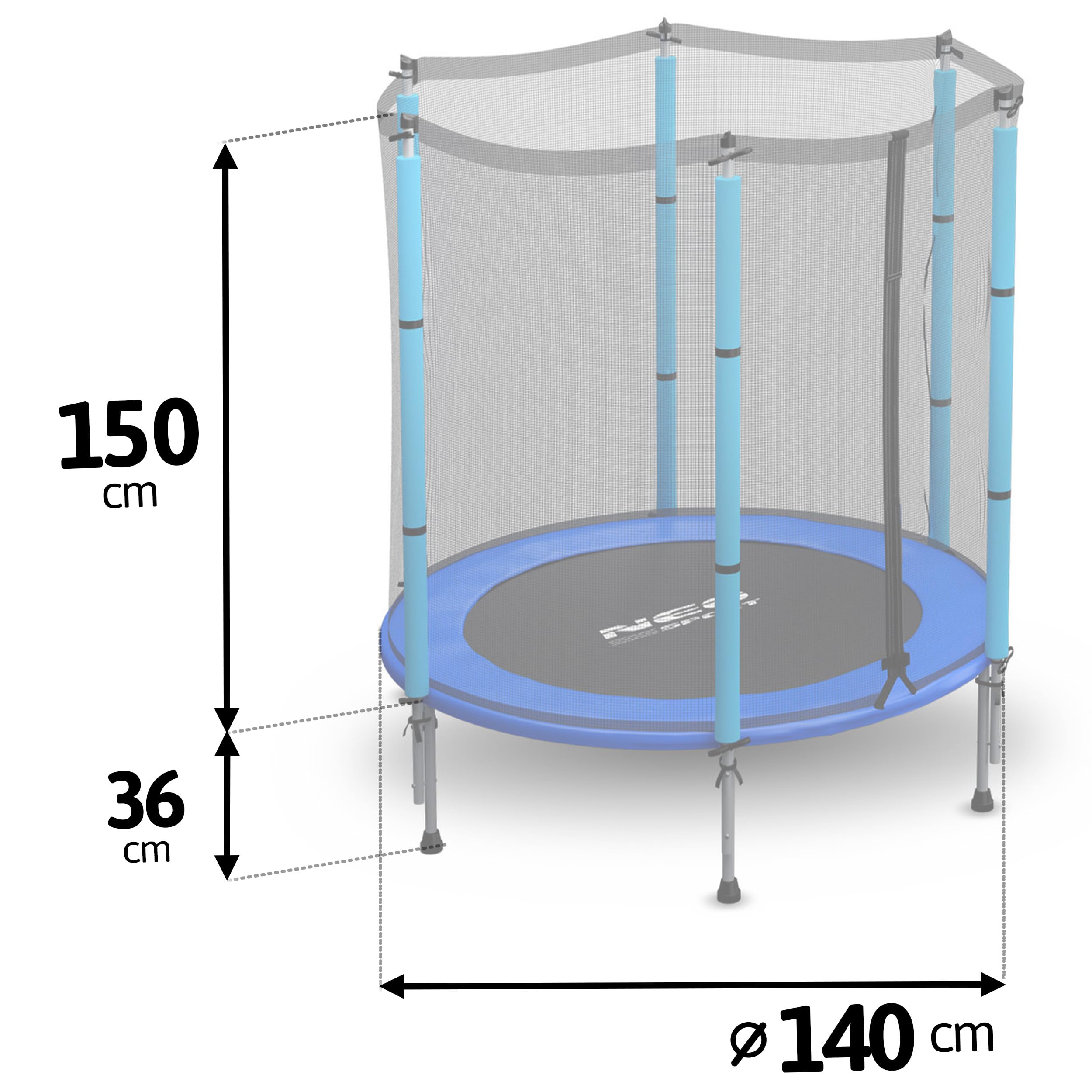 Neo-Sport Trampolin Outdoor Kinder Kleine Gartentrampolin Sicherheitsnetz Außen Leiter Gepolsterte Stangen Wetterfest Rostfrei Blau Schwarz