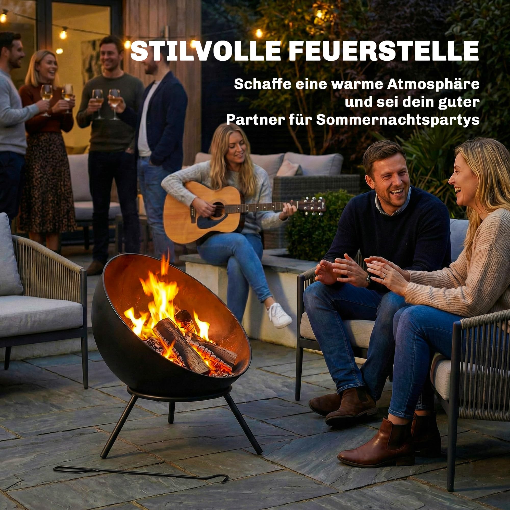 Outsunny Feuerschale 60 x 53 x 66cm Verstellbare Feuerstelle Schwarz | Schürhaken, Kohlegitter, Ständer, Feuerschalen Feuerkorb, für Garten Balkon Terrasse, Outdoor BBQ Camping