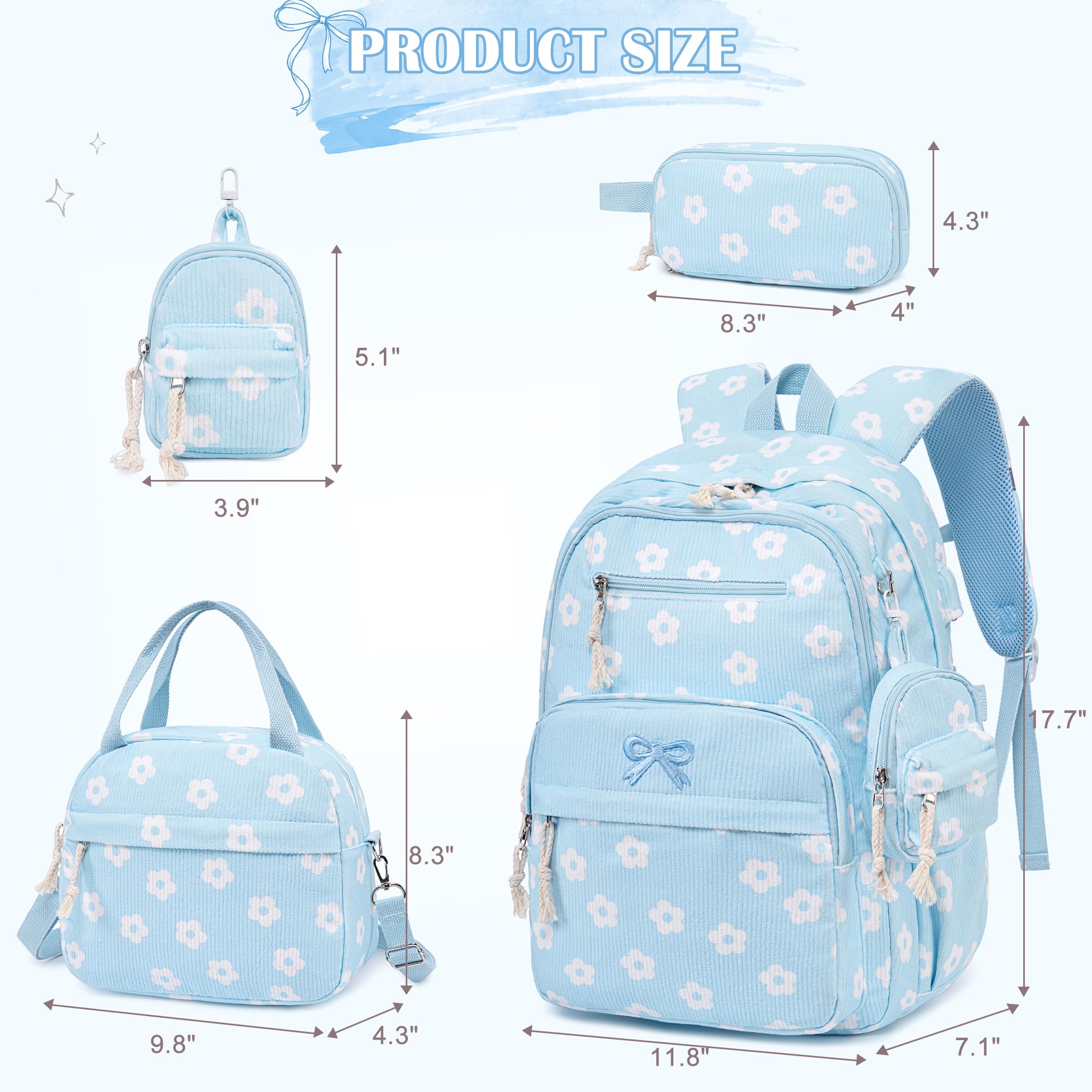 DIGOBAY Cord-Rucksack, Blaue Blumen, Medium, Classic