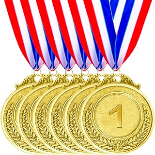 6 Pack Gold Medals for Awards, 1st Place Metal Medals with Tri-Color Ribbons - Sports, School, Corporate Events (2.1 Inch Zinc Alloy)