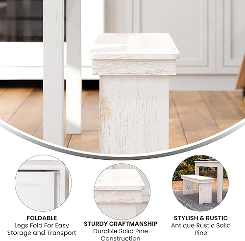 Miniatura 23 de Merrick Lane Tinsley - Banco plegable de pino macizo rústico antiguo de 40 x 12 pulgadas Rústico antiguo,Blanco rústico antiguo,Negro lavado,Natural