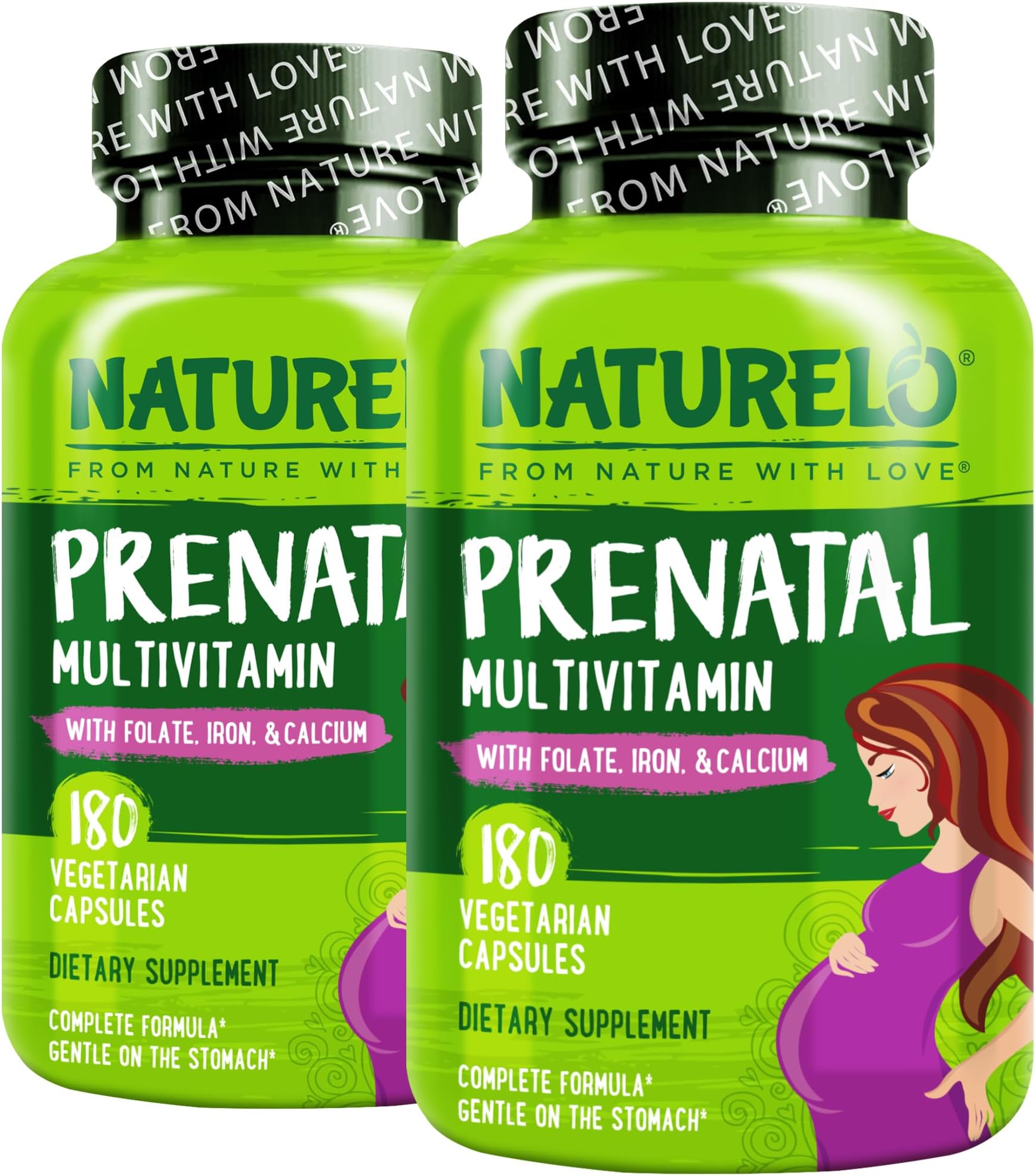 - NATURELO Prenatal Multivitamin with Gentle Chelated Iron, Methyl Folate, Plant Calcium & Choline - Vegan, Vegetarian - Non-GMO - Gluten Free - 180 Capsules - 4 Month Supply (Pack of 2)