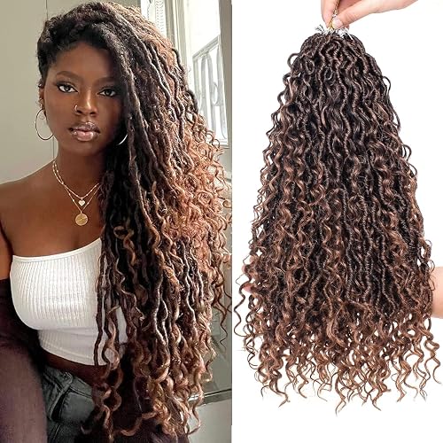PORSMEER 18 Inch Goddess Locs Crochet Hair 6 Packs Curly Faux Locs Crochet Hair for Women Pre-looped River Locs Crochet Hair with Curly Ends Boho Locs Synthetic Hair Extensions (T1B/30#)