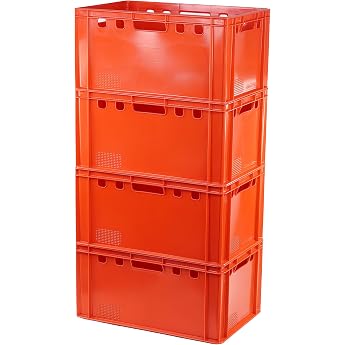 Logiplast Pack of 4 E3 Crates 60 x 40 x 30 cm Meat Box Storage Box Butcher Box Red
