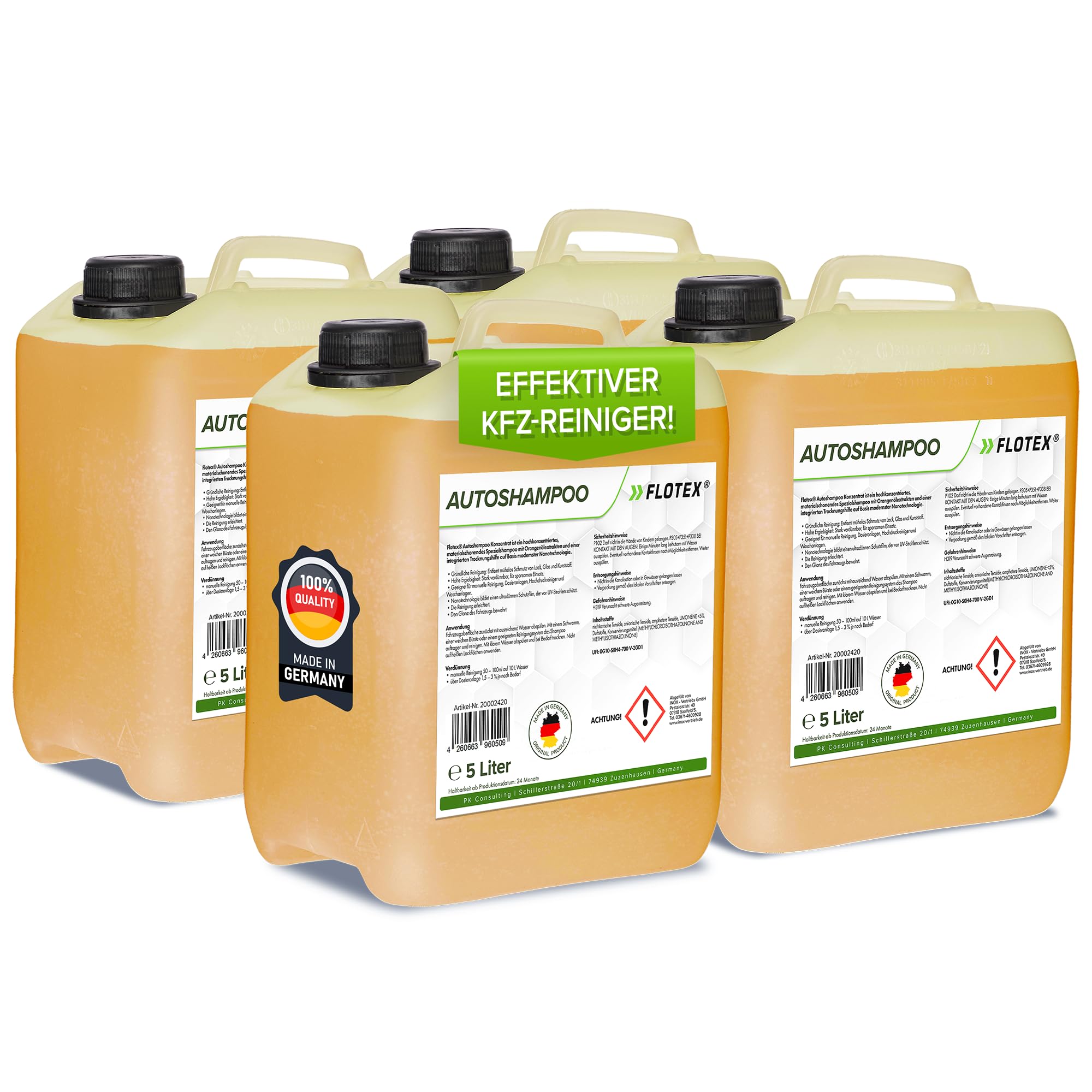 Autoshampoo Konzentrat im praktischen 4x5L Kanister | Autoshampoo für Hochdruckreiniger | Autoreiniger für PKW, LKW, Wohnmobil und Motorrad