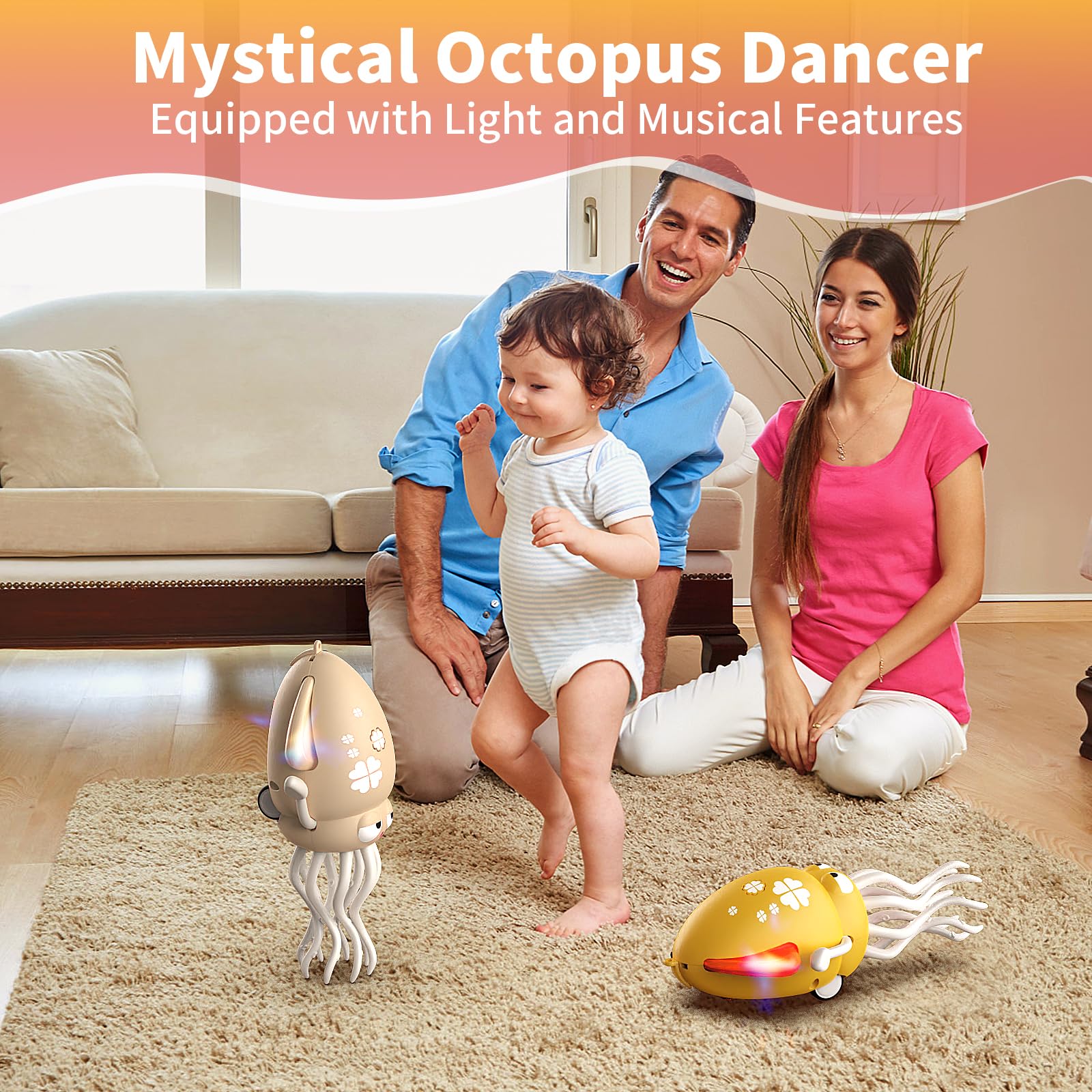 SWTOIPIG Interactive Octopus Toy, Dancing Octopus with LED Lighting, Music, Intelligent Obstacle Avoidance and Fishing Rod - Image 2