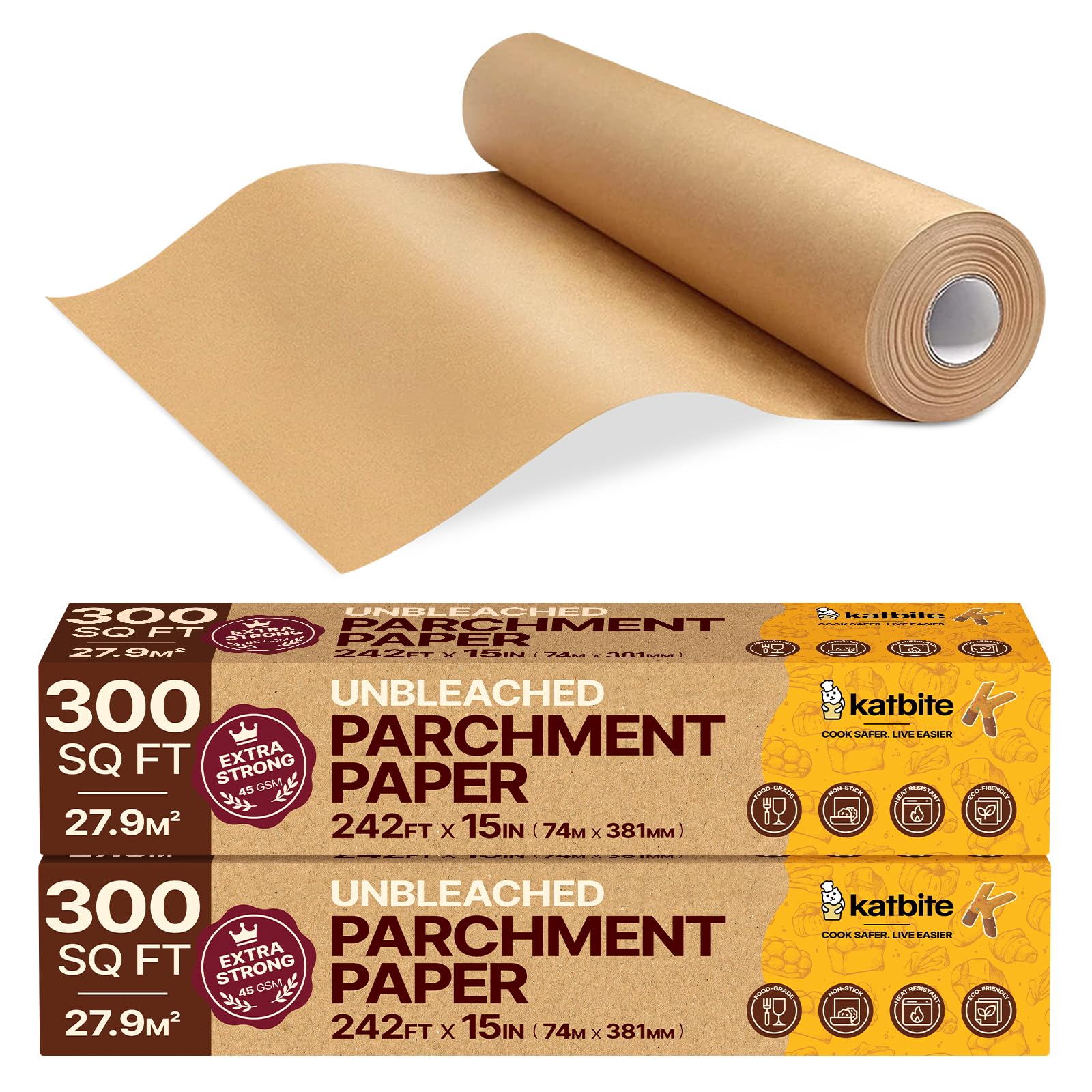Katbite 2 Pack Baking Paper Roll Parchment Paper Unbleached 38 cm x 74 m โ image 1
