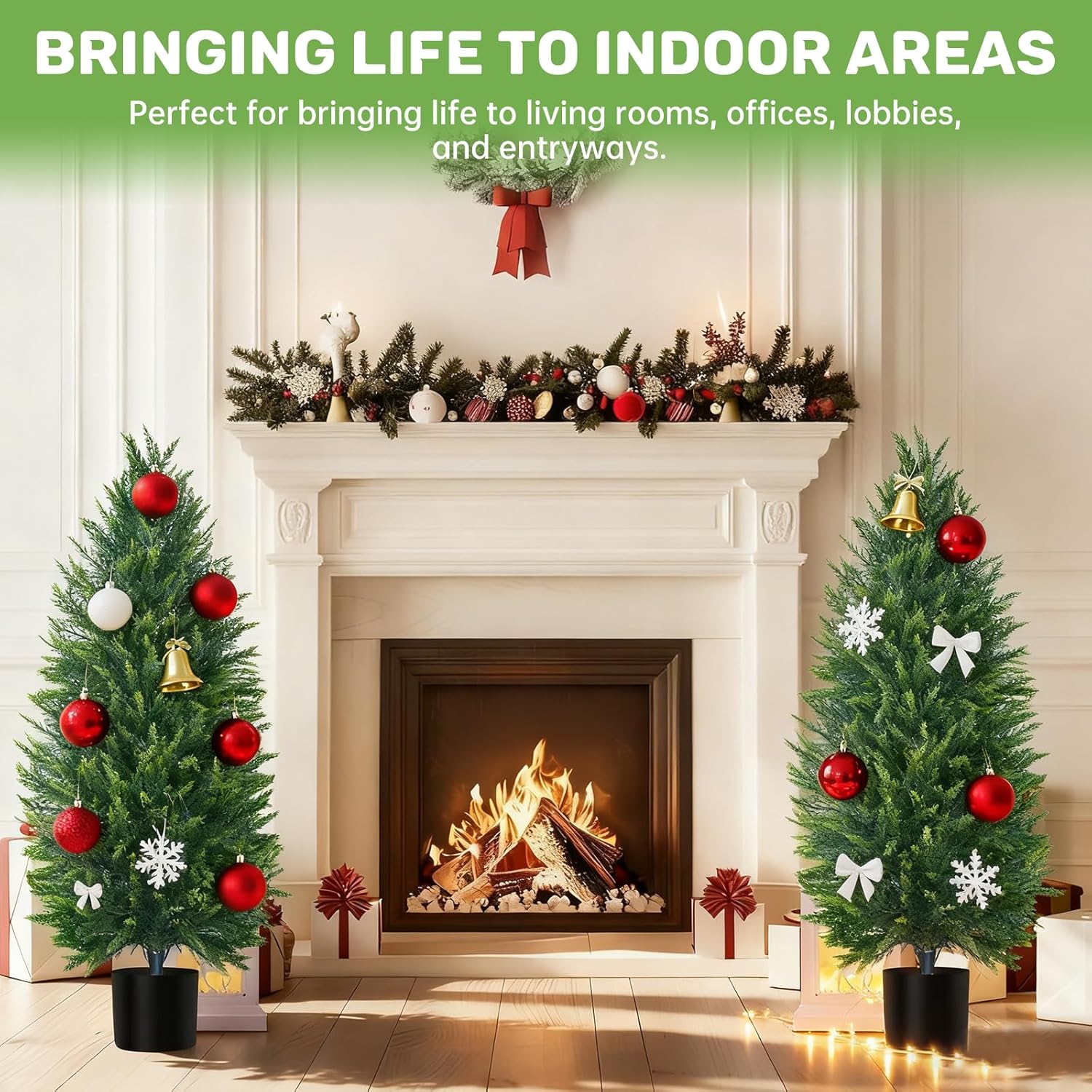 4FT Artificial Cedar Topiary Tree with Pot, Set of 2 Fake Evergreen Tree for Indoor Home Christmas Decor Outdoor Garden Porch Decor
