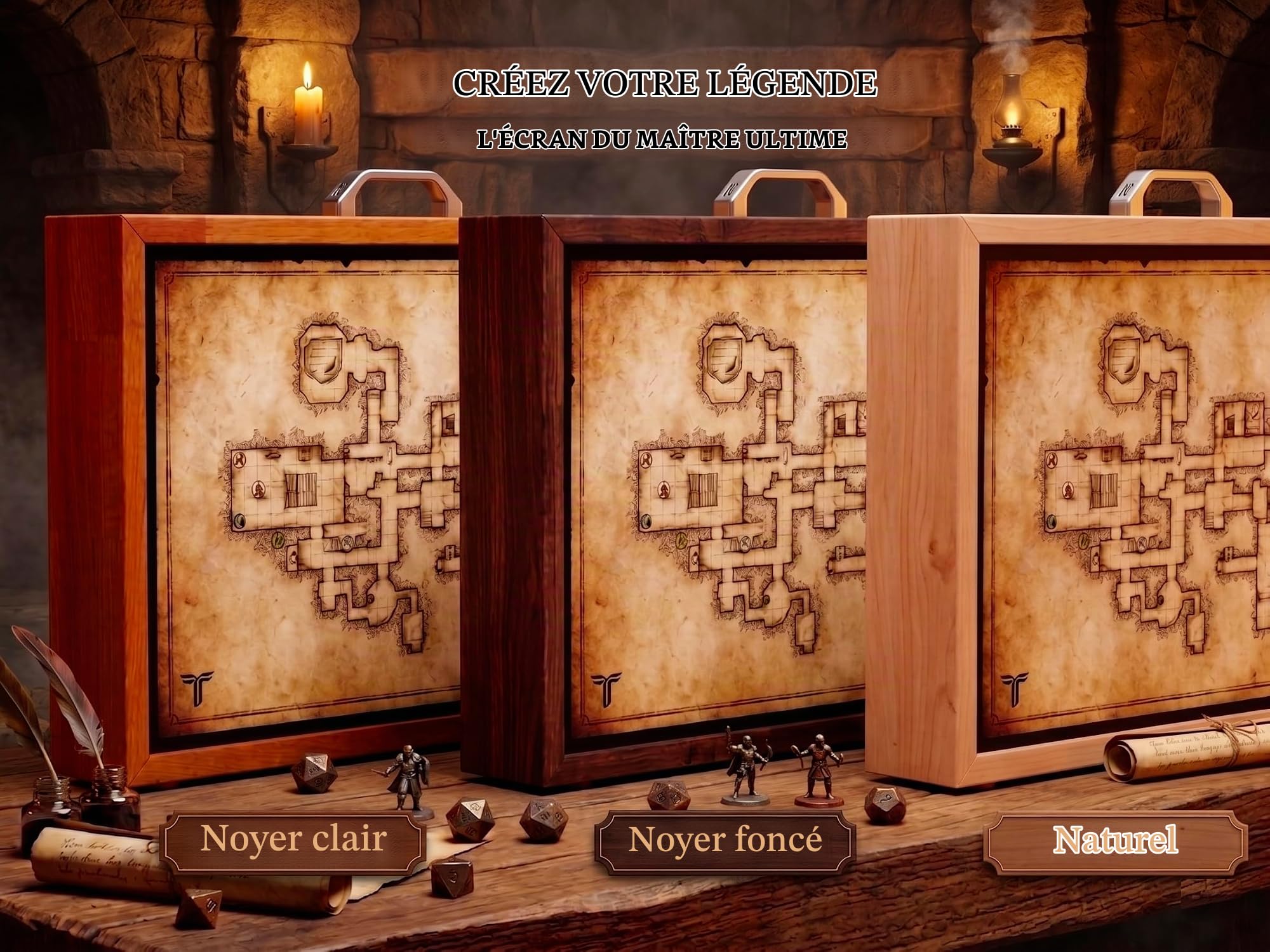 Écran Battlemap 24,5" pour D&D et Jeux de rôle, Noyer foncé