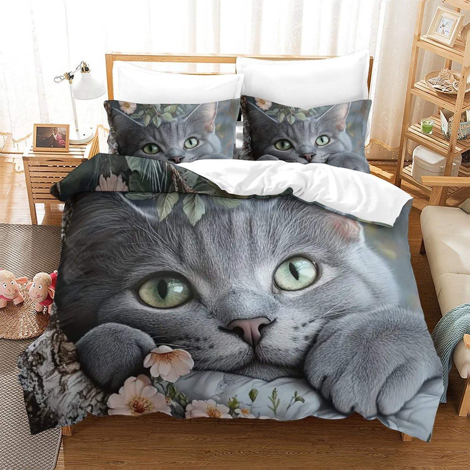 Housse de couette chat 3D 260x220 le cadeau parfait pour couples amoureux d'animaux