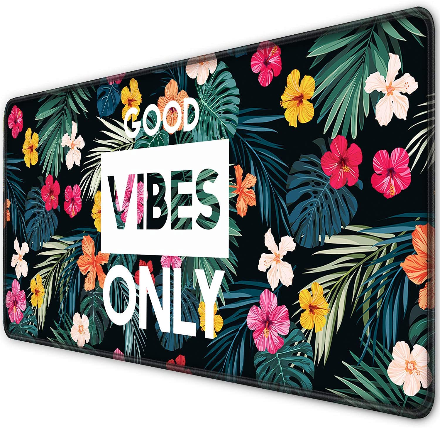 INOVERA Neoprene Extended Anti-Slip Rubber Gaming Mouse Pad Floral Stitched for Laptop, Computer Mat, 885L x 400B mm (Flower Good Vibes Only)