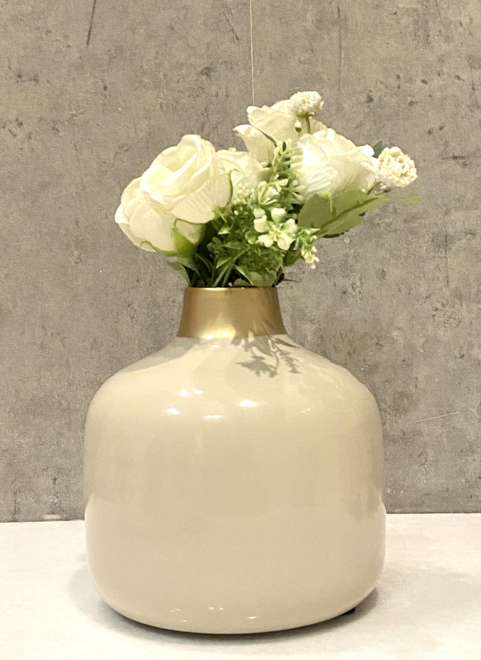 Urban Born Vase for Living Room | Metal Vase for Home Decor | Flower vases Vintage Antique Decor | Table Gold Flower Vases for Home Decoration | Cream Finish (18x18x18 cm)-image-1