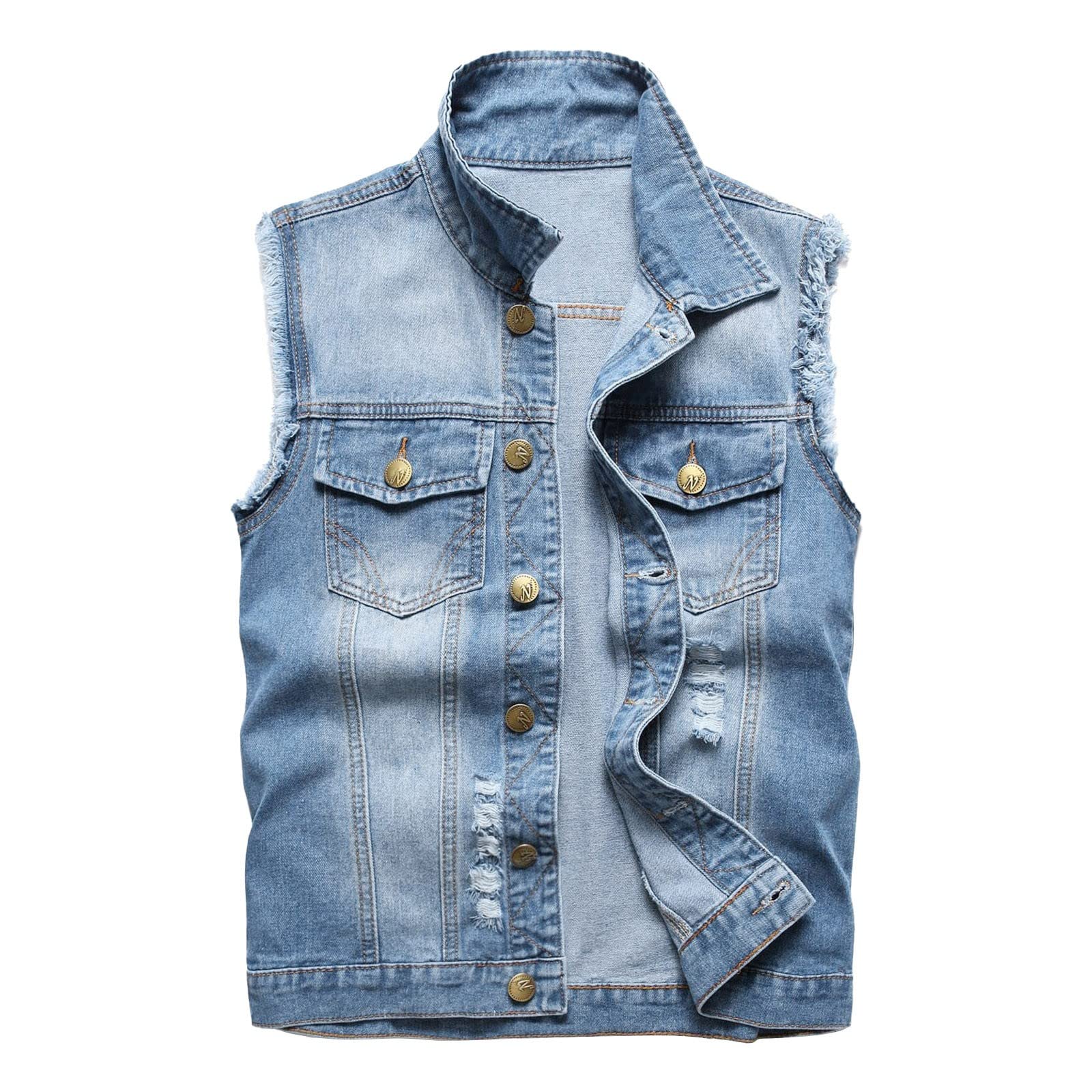 Gilet Jeans, Giacca Jeans Senza Maniche Uomo, Vintage Fresco Gilet Denim Capispalla Lavato Giacchetta Punk Streetwear alla Moda in Stile Casual Panciotto da Moto Gilet Uomo Estivo per Il Tempo Libero
