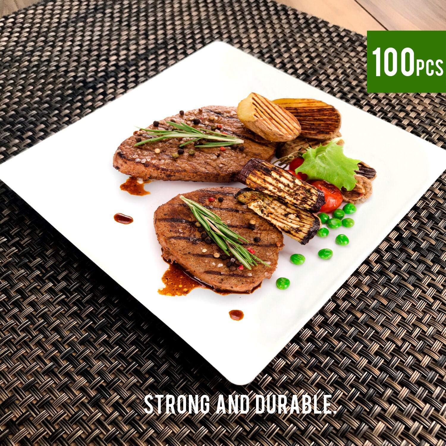 Cheapest 🛒 Marky’s Square Disposable Plates – 100 pcs. x 6.3” – Tree Free Natural Sugarcane Pulp Eco Friendly Environmental Heavy Duty Paper Plate – No Plastic Coating 100% Recycled