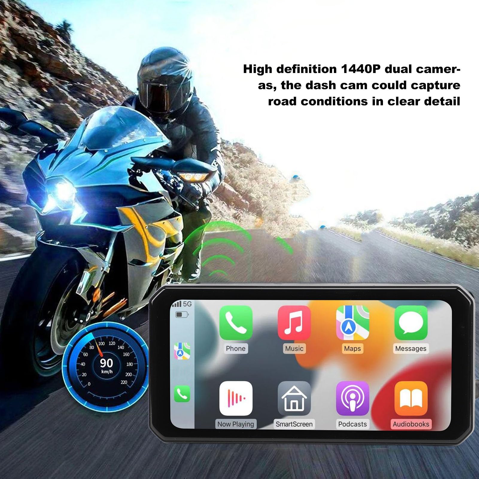 Cámara de Salpicadero para Motocicleta, Grabadora de Cámara Dual 1440P, Resistente Al Agua IP67 con Monitoreo de Presión de Neumáticos, Pantalla de 6,25 Pulgadas