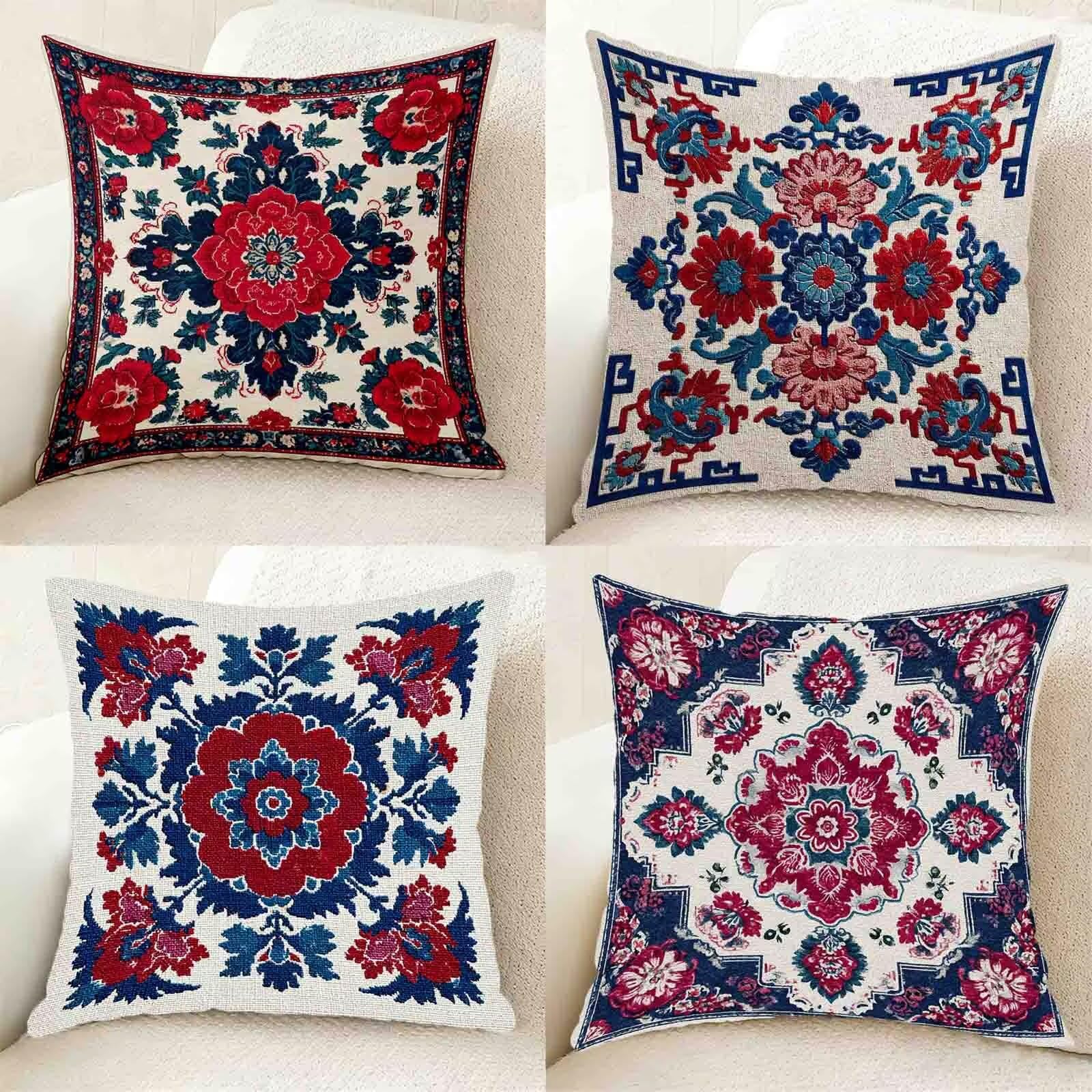 Czerwona sofa poduszki 70 x 70 cm zestaw 4, miękka poszewka na poduszkę czeska dwustronna poszewka na poduszkę niewidoczny zamek błyskawiczny poszewka na poduszkę do dekoracji domu, prezent
