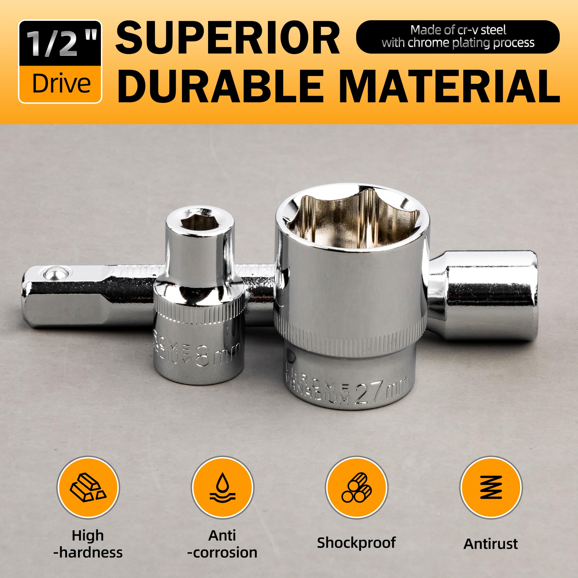 Ensemble de 21 pièces de clés à cliquet 1/2" Kit d'outils Coffret de clés à cliquet Coffret de douilles Coffret à cliquet Coffret à douilles Ensemble de clé à cliquet et douille