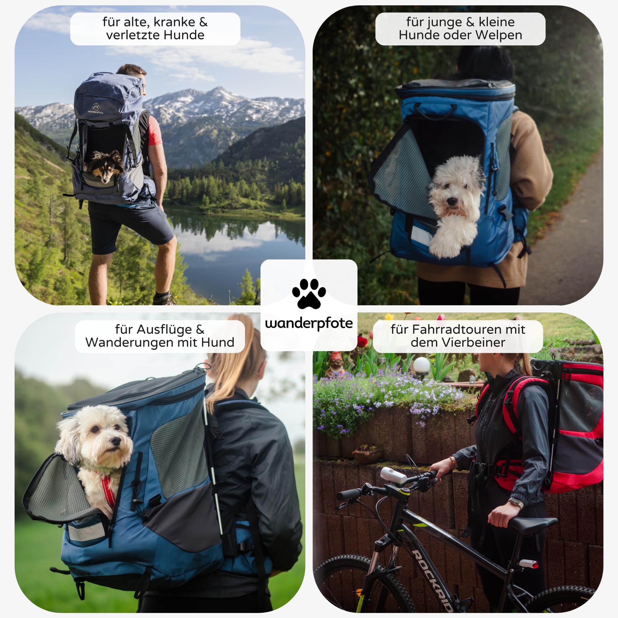 Trekking Hunderucksack bis 12kg zum Wandern - Größe M, Farbe Blau - Premium Rucksack mit Höhenverstellbarem Tragesystem und Stauraum für Gepäck
