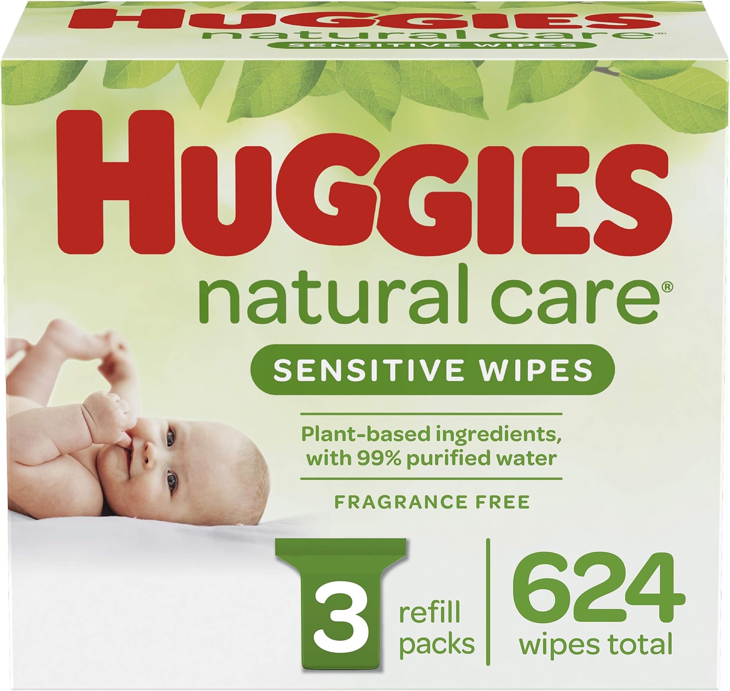 Natural Care Sensitive Baby Wipes, Unscented, 3 Refill Packs (624 Wipes Total)