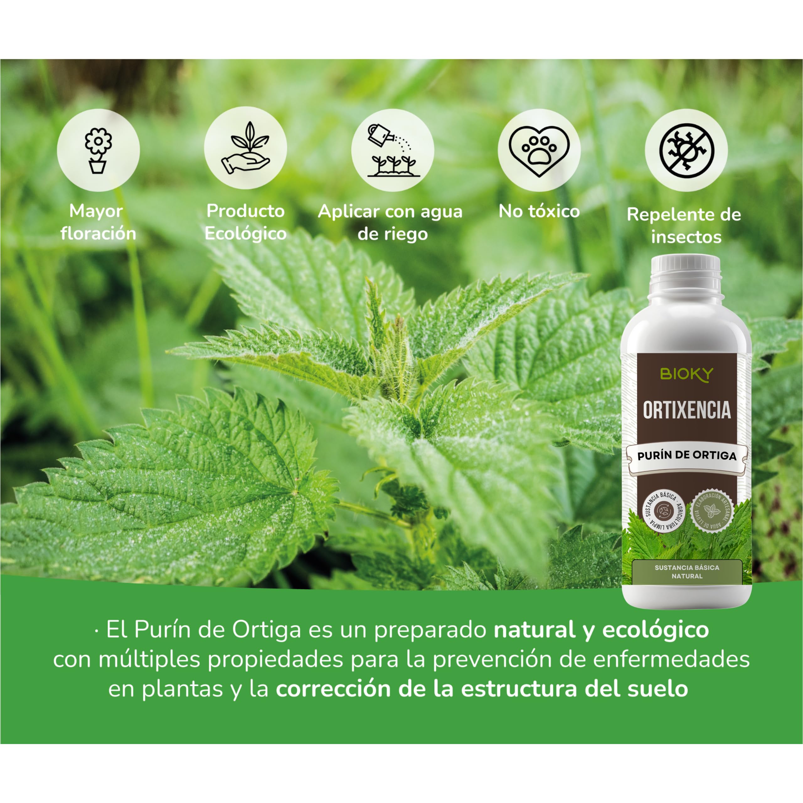 Purín de Ortiga 1L + Extracto de Cola de Caballo para Plantas 1L Aporta Hierro y Nutrientes Esenciales - Mejora Defensas Naturales de Plantas - Producido por Decocción y Fermentación
