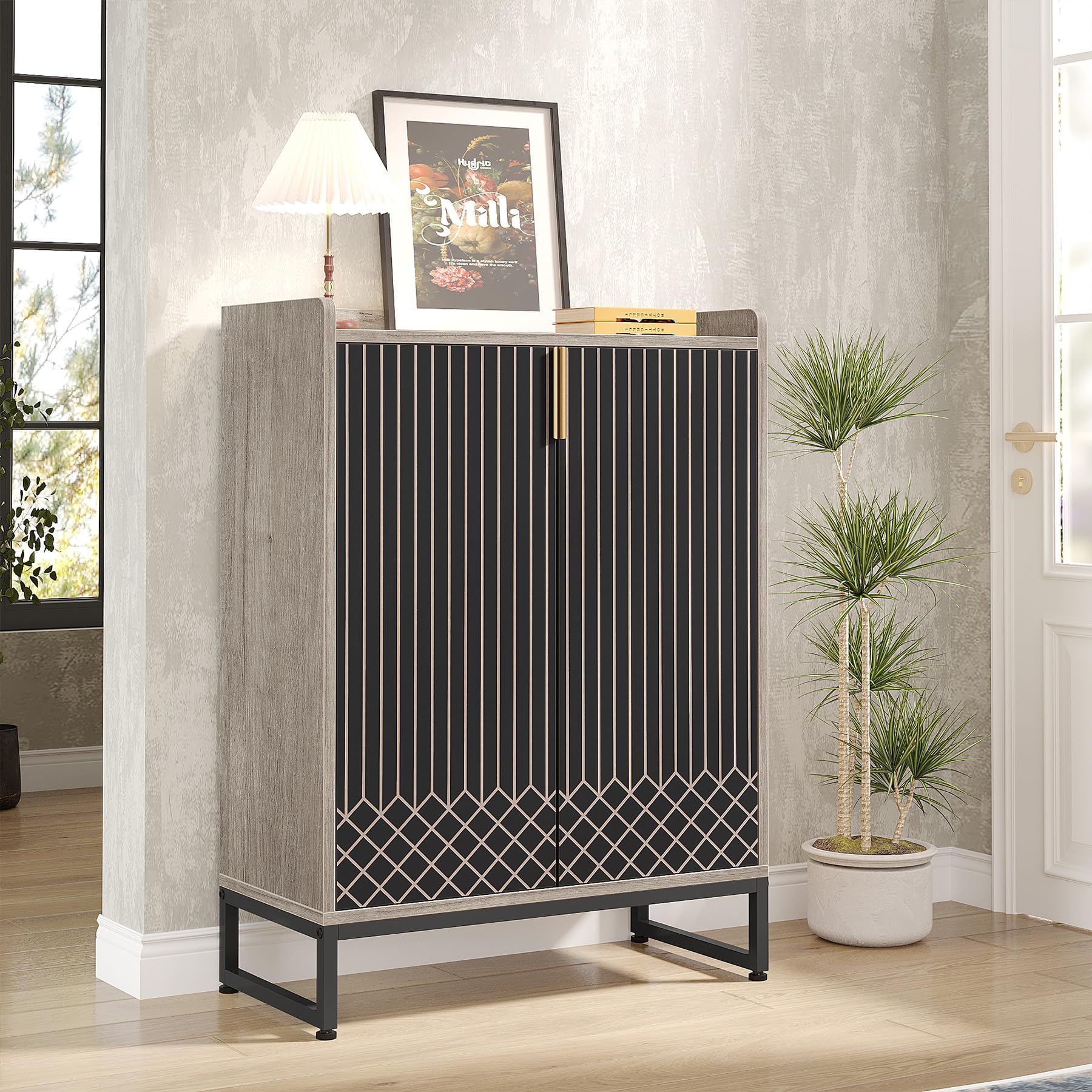 Tribesigns Shoe Cabinet with Doors, Grey 5 Tiers Shoe Storage Cabinet for Entryway, 25 Pairs Wooden Shoe Rack Cabinet, Modern Shoe Organizer Storage for Living Room, Bedroom, Hallway, Closet